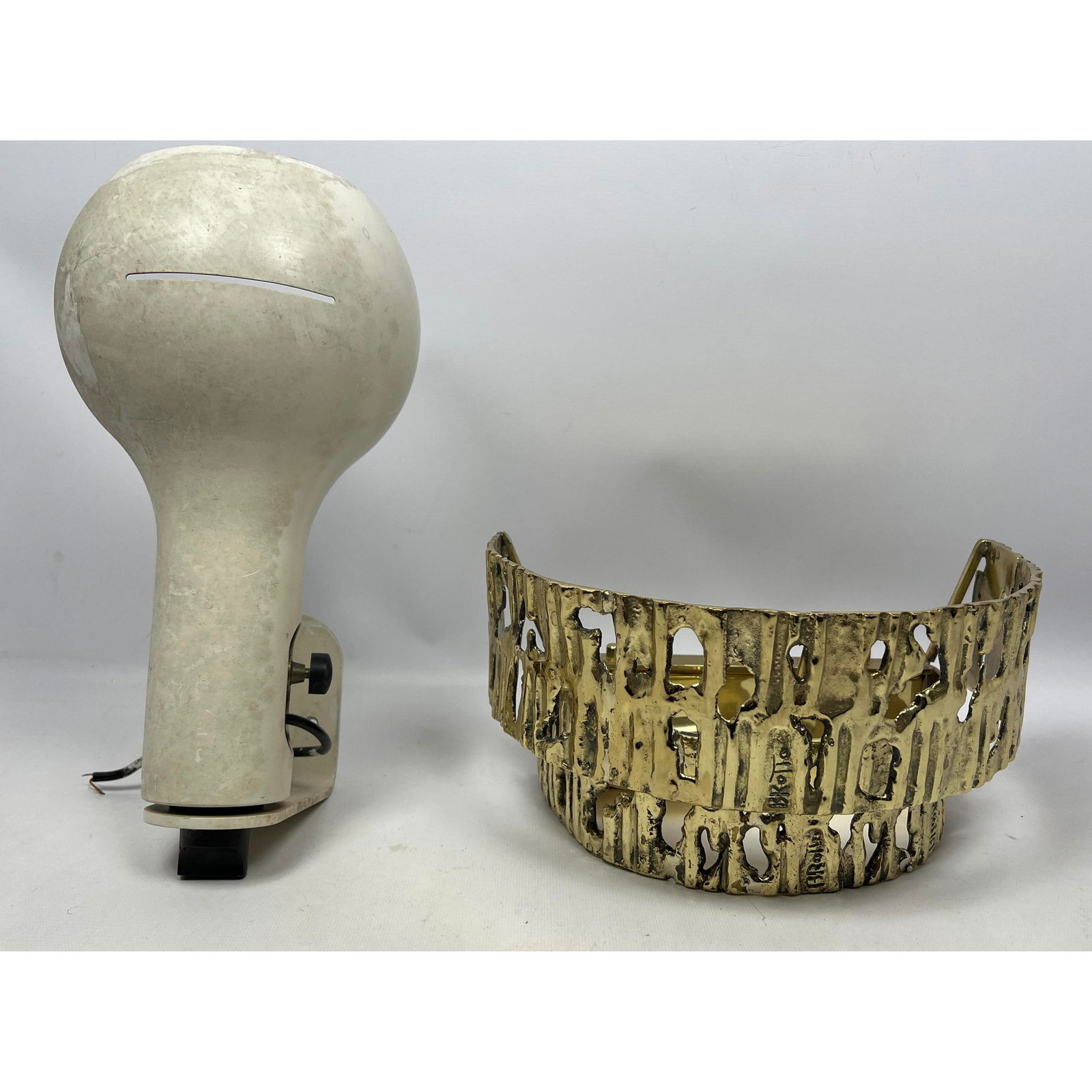 2pc wall sconce lot. White Metal and Brutalist Brasstone. White enameled and LOBMEYR Style. (1 of 18)