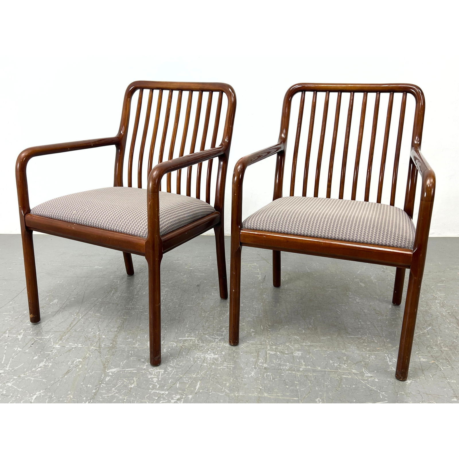 Pr Mid Century Style BERNHARDT Walnut Wood Frame Arm Chairs (1 of 10)