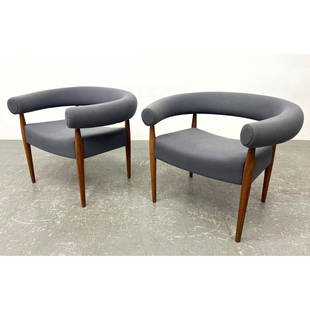 Pair NANNA DITZEL for Getama Lounge Chairs. Ring Chair. Danish Modern.: Pair NANNA DITZEL for Getama Lounge Chairs. Ring Chair. Danish Modern. Dimensions: Height: 25.5 inches, Width: 32.5 inches, Depth: 21 inches. - Seat Height: 17.5 inches --- - - We offer curbside deliv