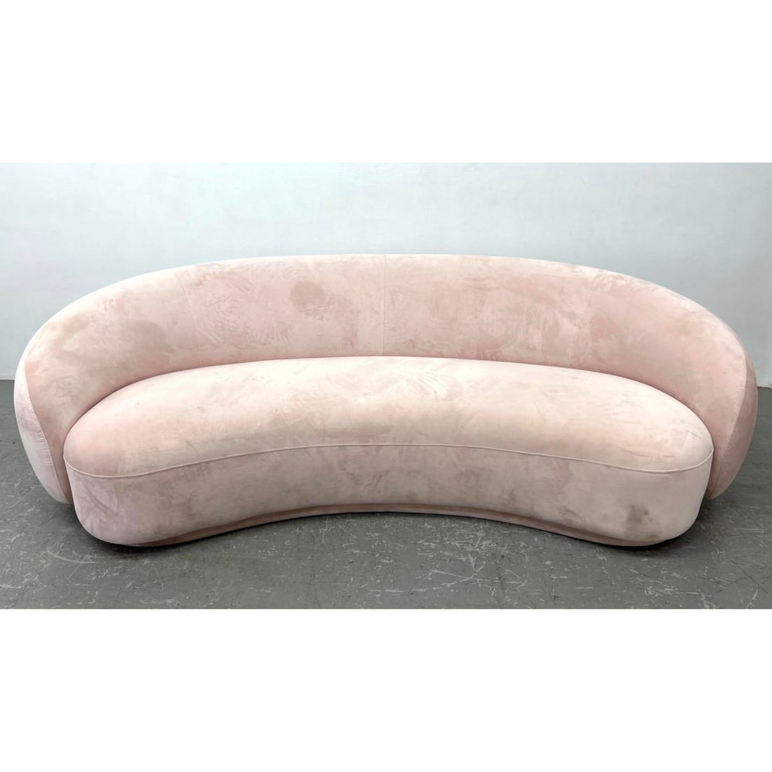 Vladimir Kagan style Modernist Cloud Sofa Couch. Dusty pink upholstery. Unmarked. (1 of 8)