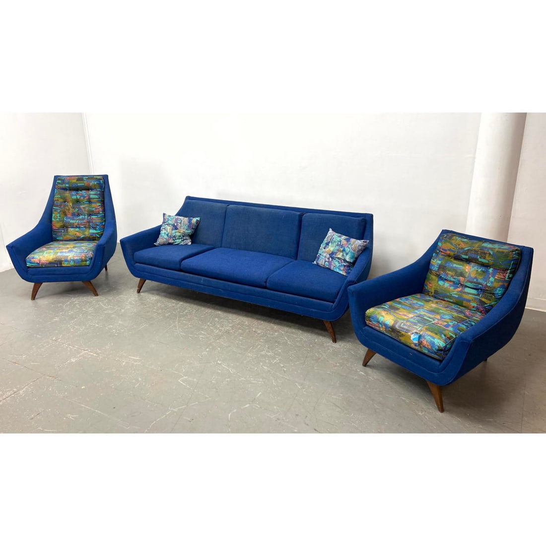 3pc Adrian Pearsall style Modernist Seating; Sofa, Two Lounge Chairs: His and Her designs.  PRESTIGE (1 of 20)
