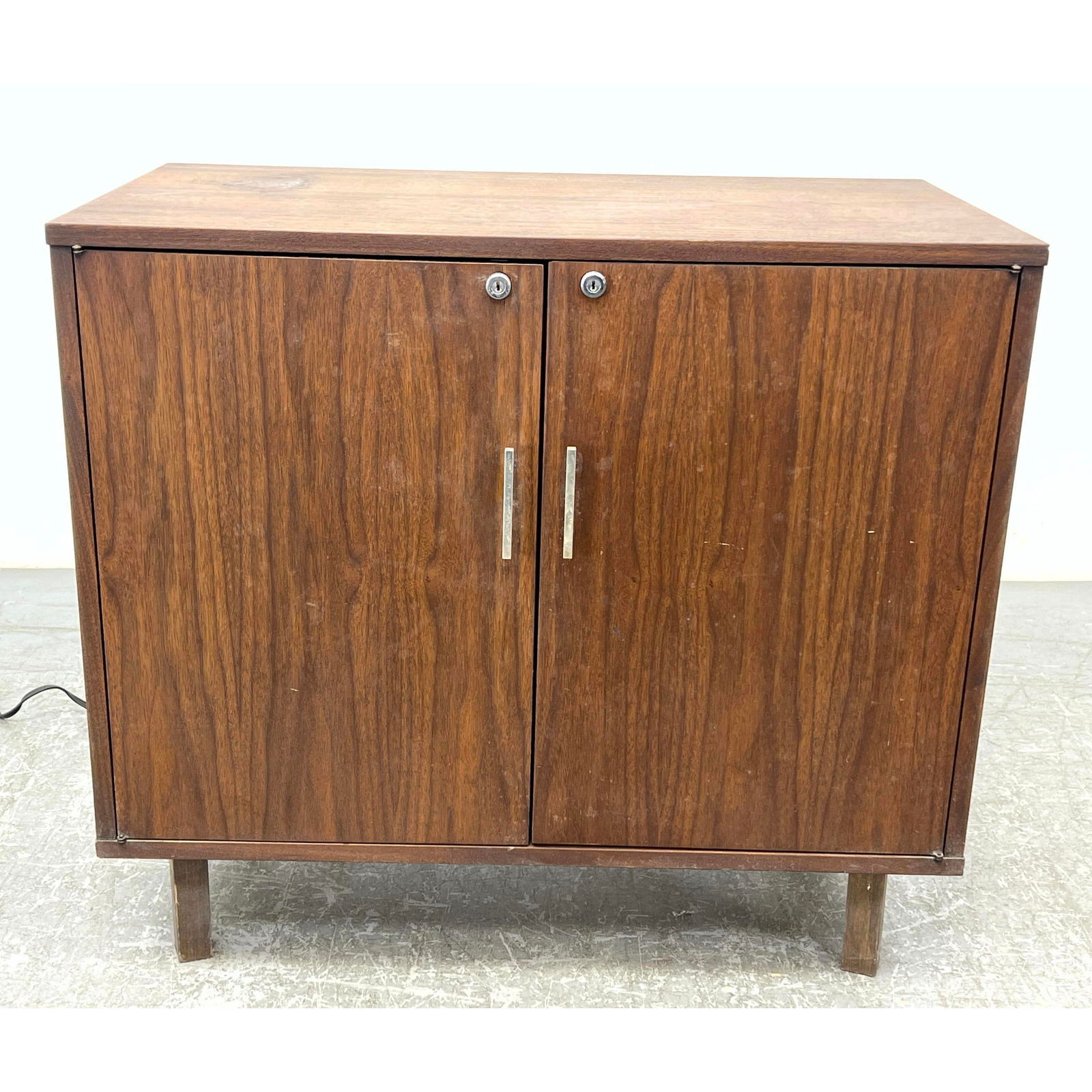 Walnut Two Door PENGUIN Brand Refrigerator. Mini Fridge with storage behind next door. Marked. (1 of 14)