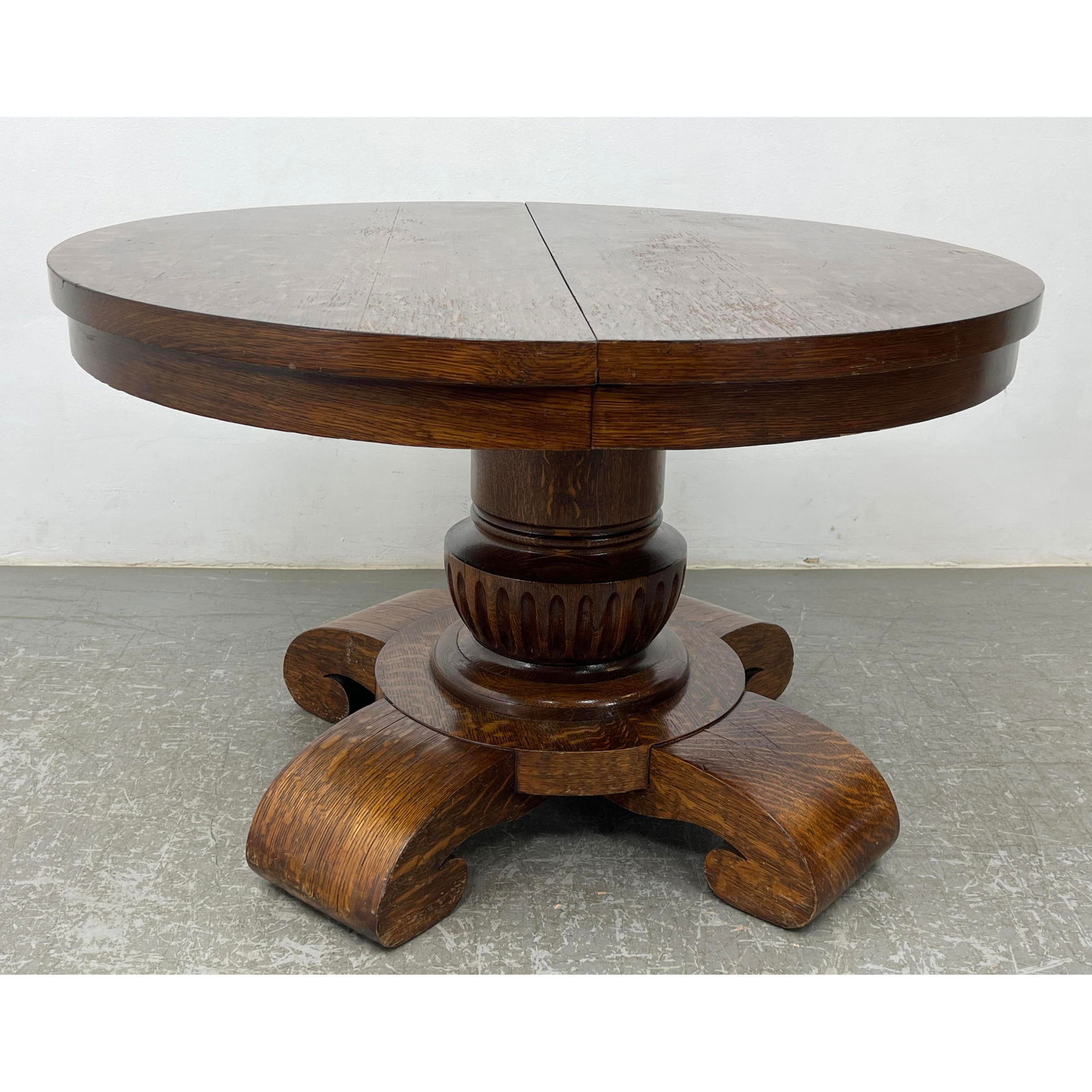 Antique Oak Empire style Pedestal Base Dining Table. Tiger oak. (1 of 8)