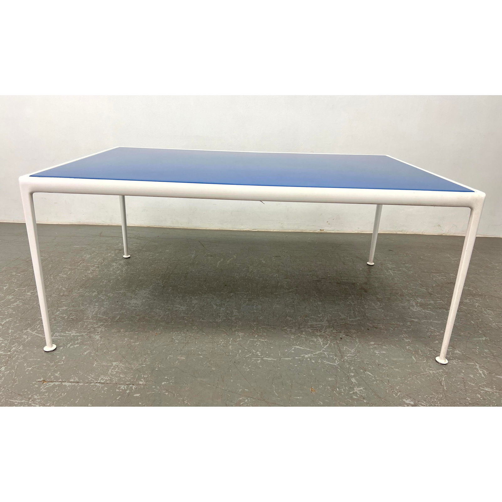 RICHARD SCHULTZ Outdoor Dining Table. Rich Blue Enamel Top in white metal frames. Garden. Patio. (1 of 9)