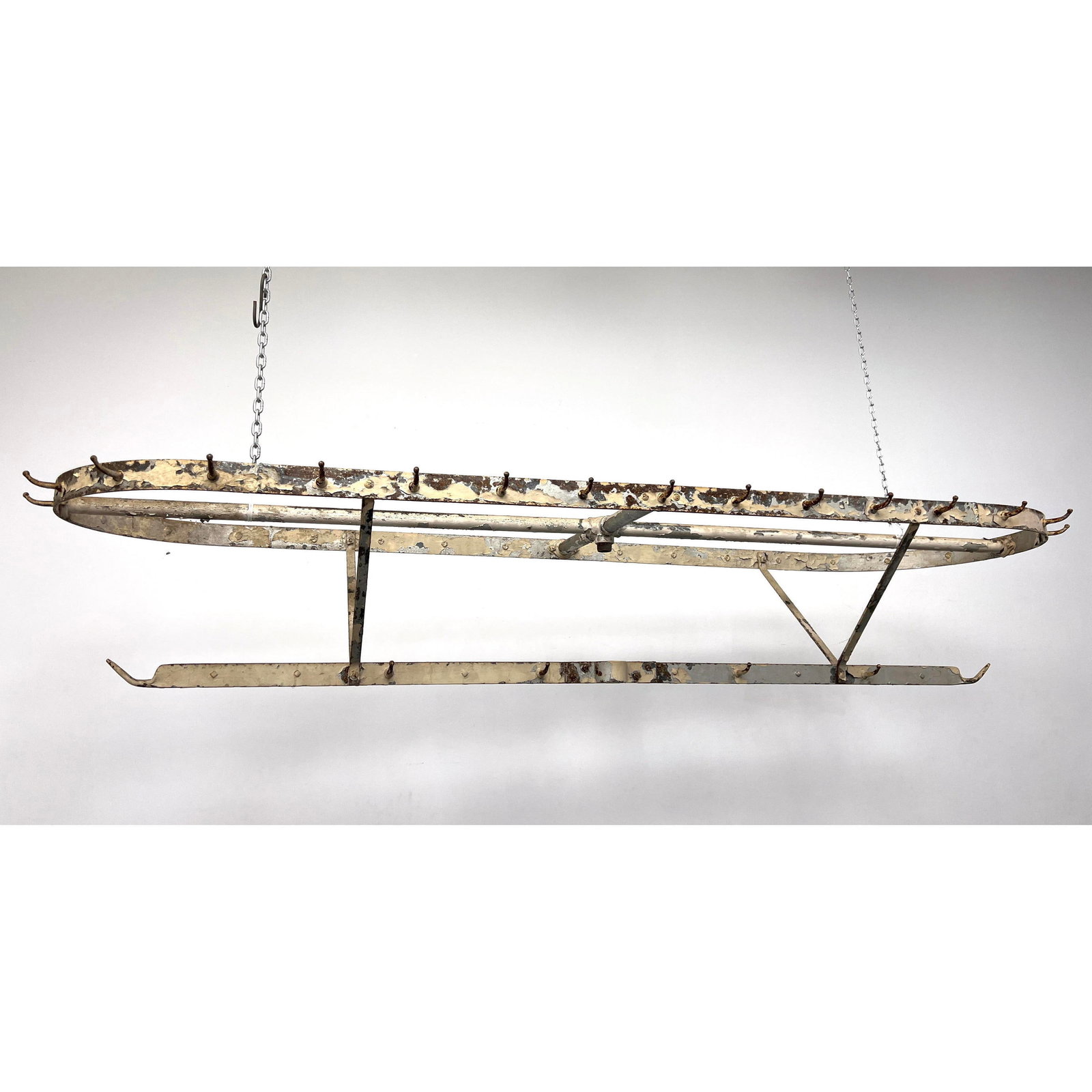 Large Iron Industrial hanging kitchen fixture for pots and pans. Painted iron. Dansk Pan NOT INCLUDE (1 of 9)