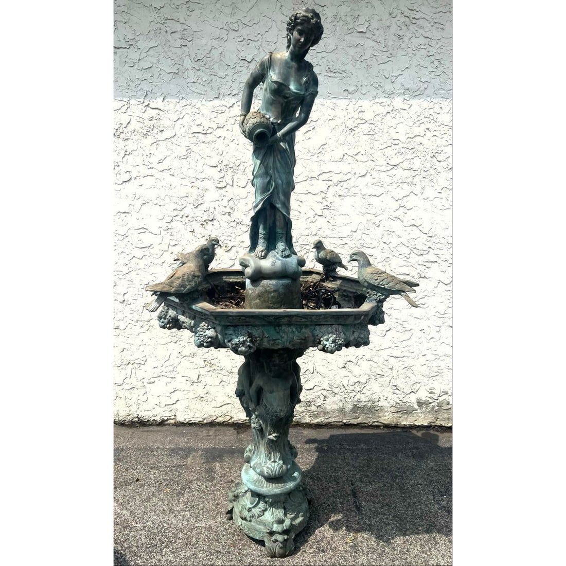 Large 7.5' Tall Bronze Figural Water Fountain. Two Parts. Young Woman with pitcher fills basin for w (1 of 16)