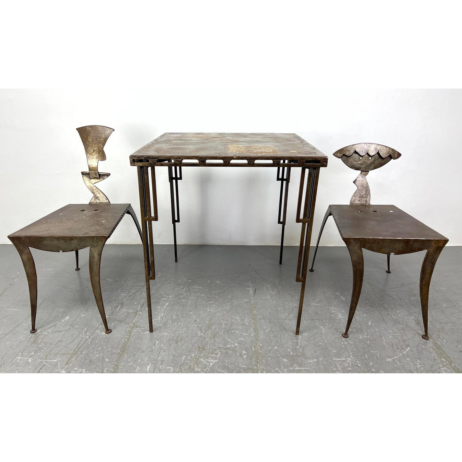 Studio Made Forged Iron Dinette Set. Sculptural Chairs in Bent Man and Woman Form with Metal Table. (1 of 20)