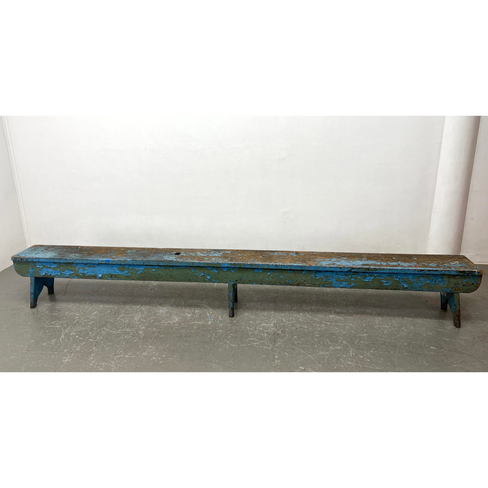 Weathered Painted Primitive  Rustic Long Bench. Blue Paint. (1 of 7)