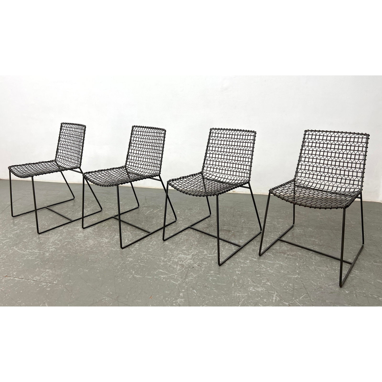 Set 4 Tig Metal Dining Side Chairs. woven mesh design. Garden Outdoor Chairs. CRATE and BARREL  Orig (1 of 9)
