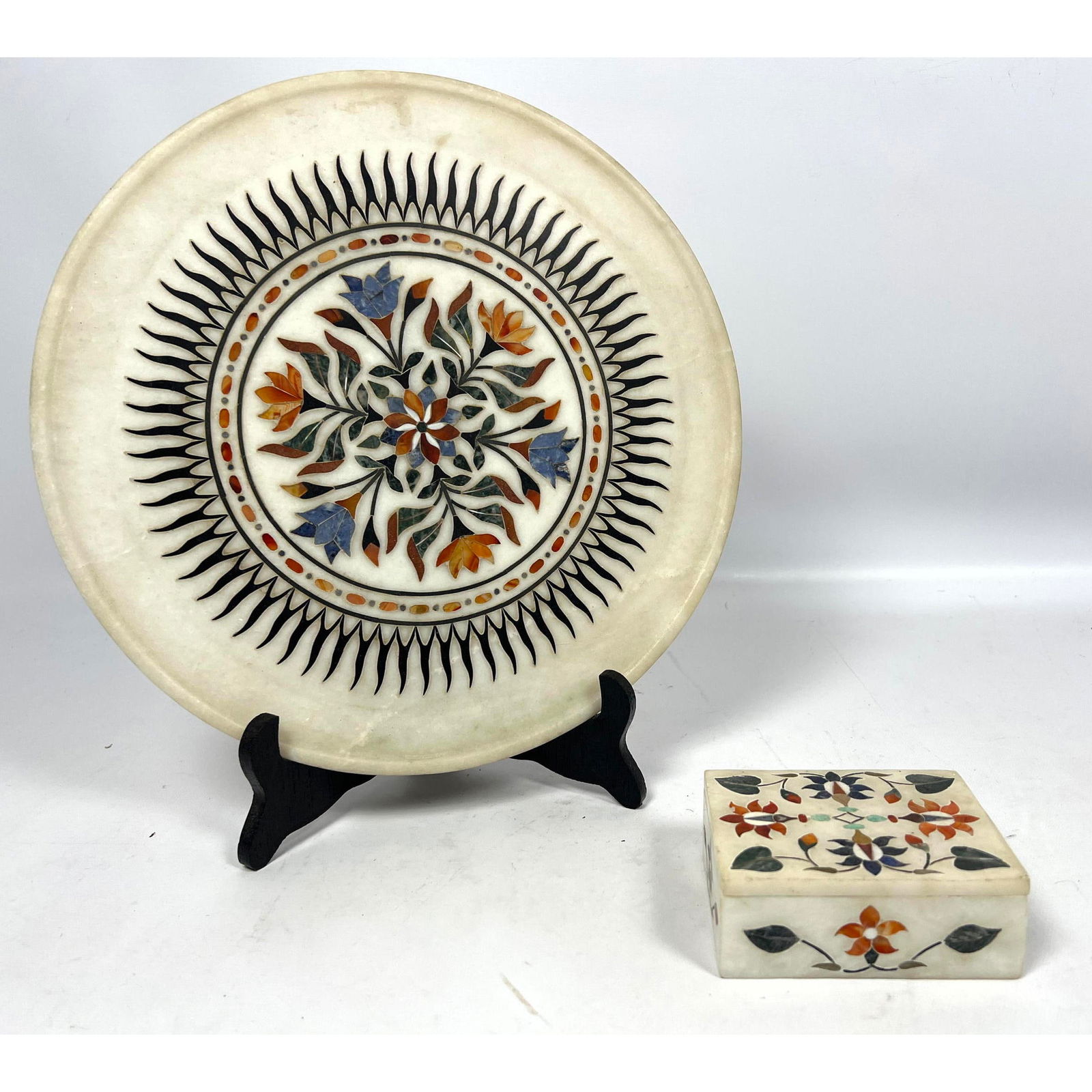 Inlaid semi-precious stone tray and box (1 of 12)