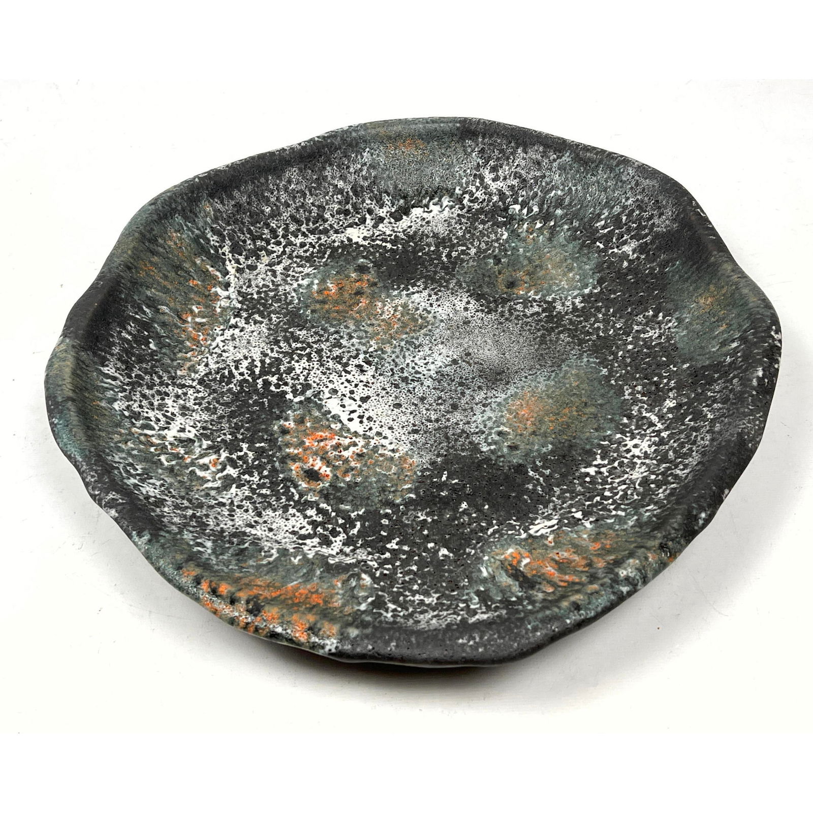 Lava Glazed Pottery Charger:  Organic Shaped. MCM.  Unmarked, probably West Germany or Italy. (1 of 8)