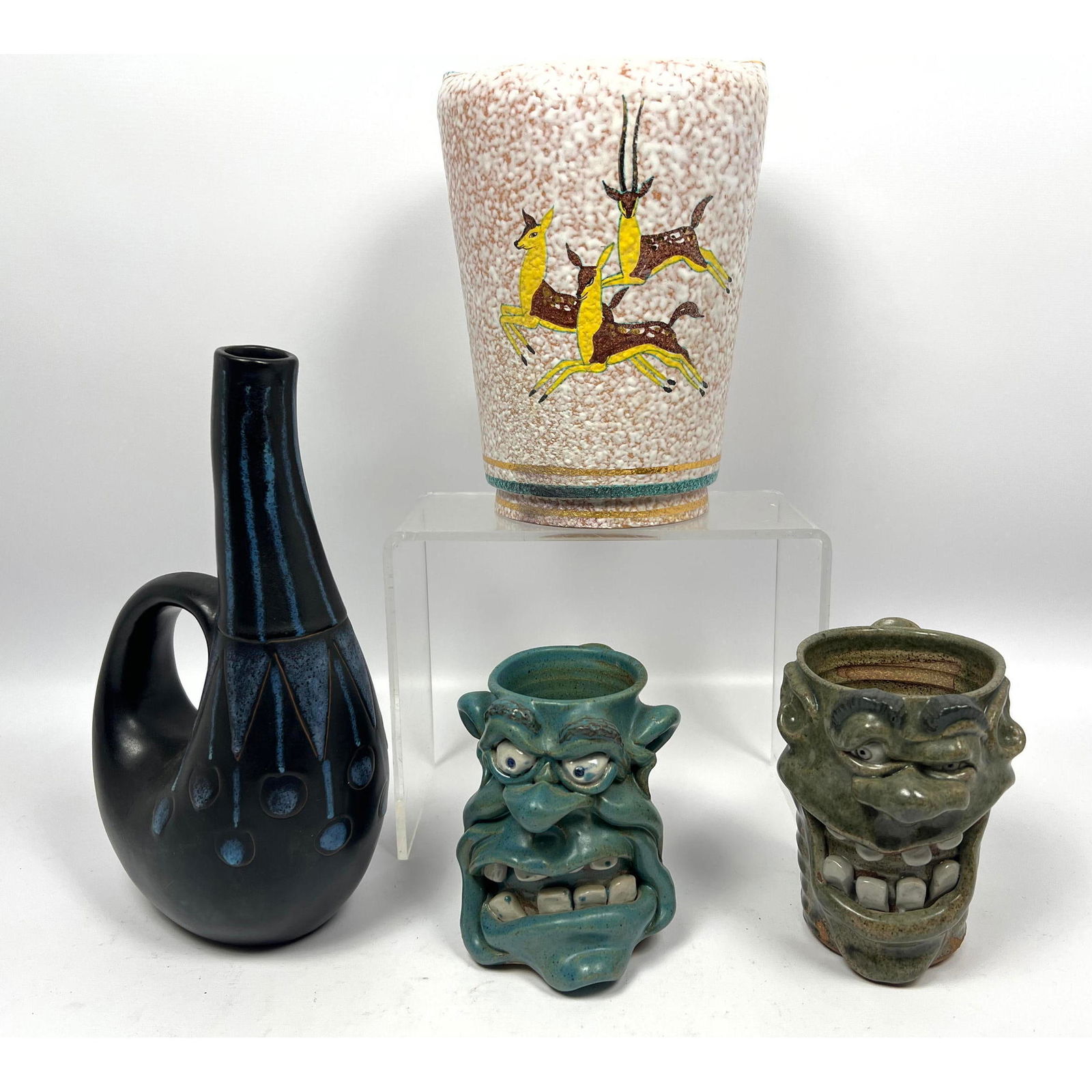 4pc Pottery Vases. 2 Grotesque Mugs,   Italian vase. (1 of 18)