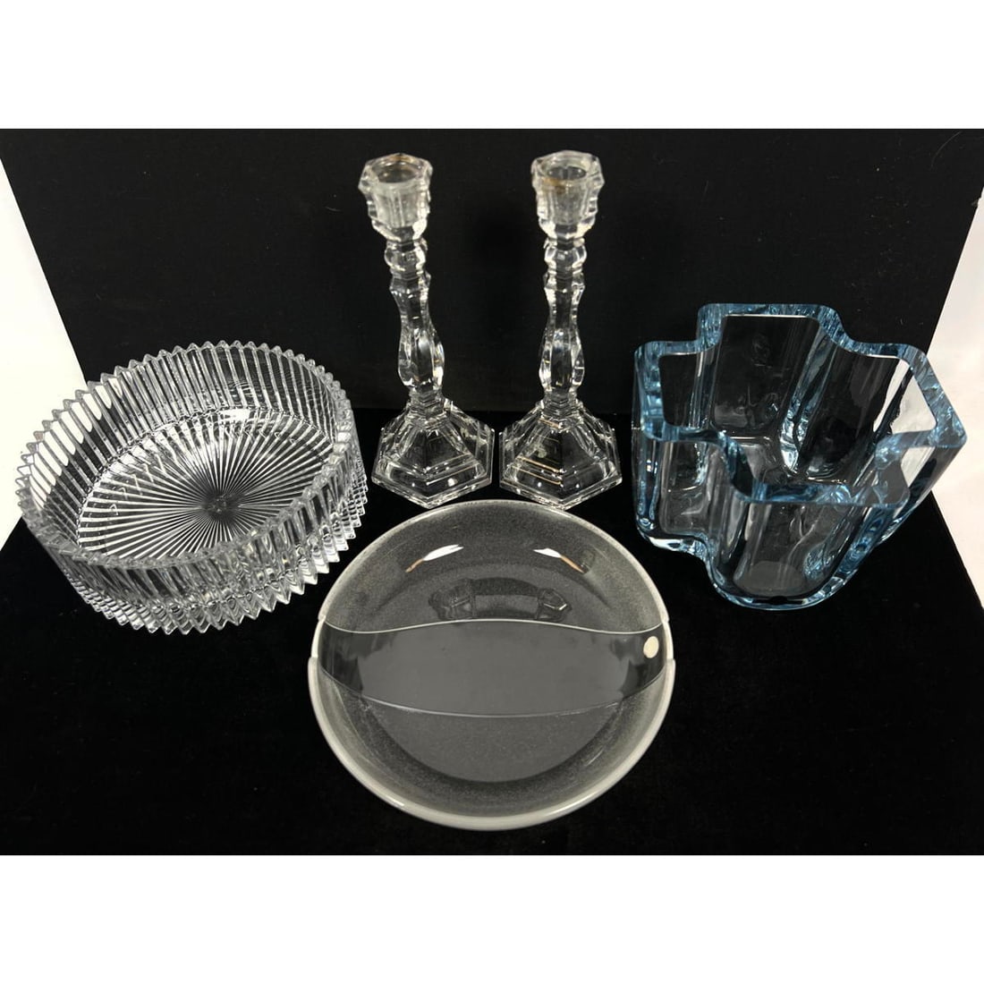 Collection of Mostly Signed Crystal Glass. ROSENTHAL Crystal Bowl with handle. Pr TIFFANY Crystal Ca (1 of 12)