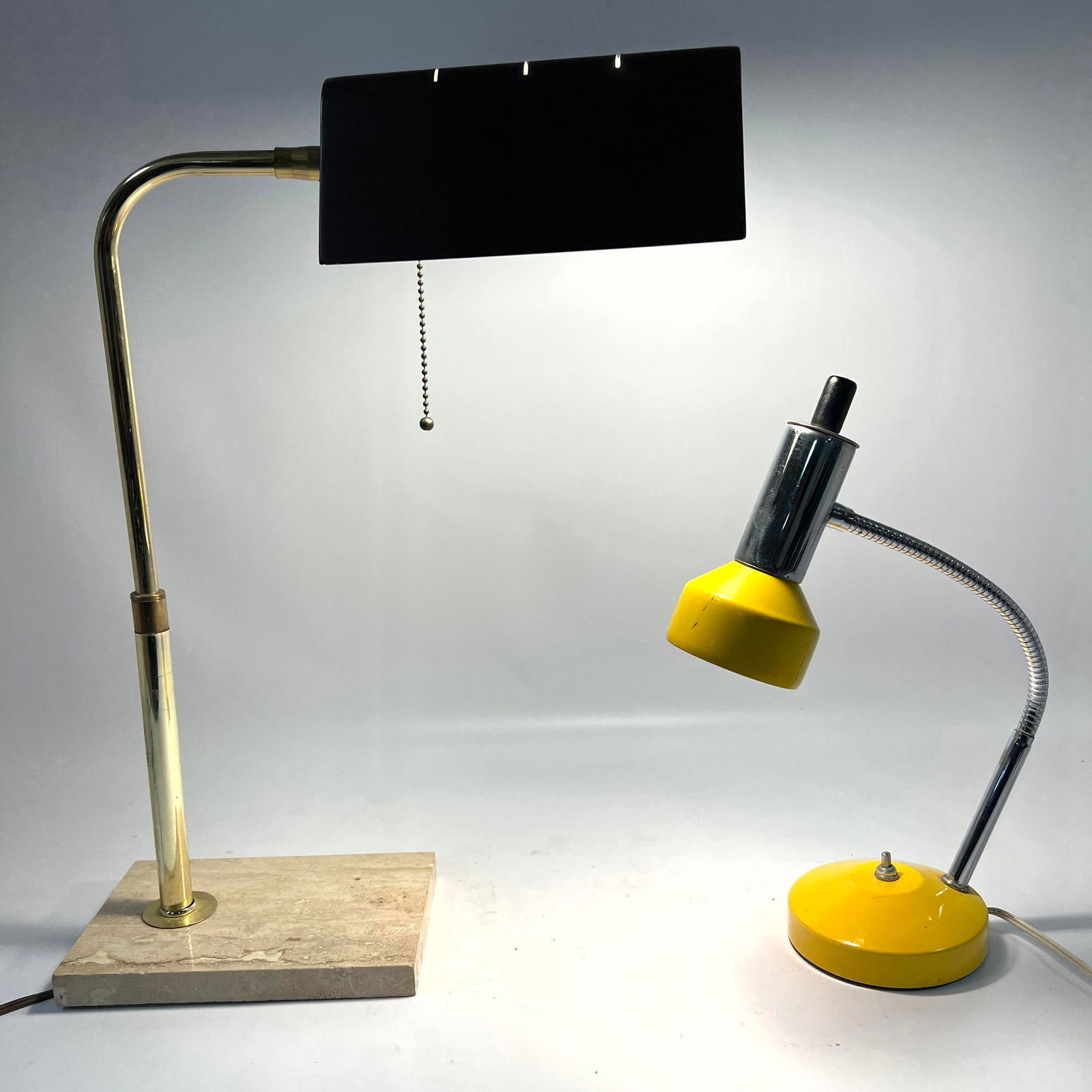 2pc Desk Lamps.  Travertine and Brass desk lamp. and Bright Yellow Gooseneck Desk lamp (1 of 15)
