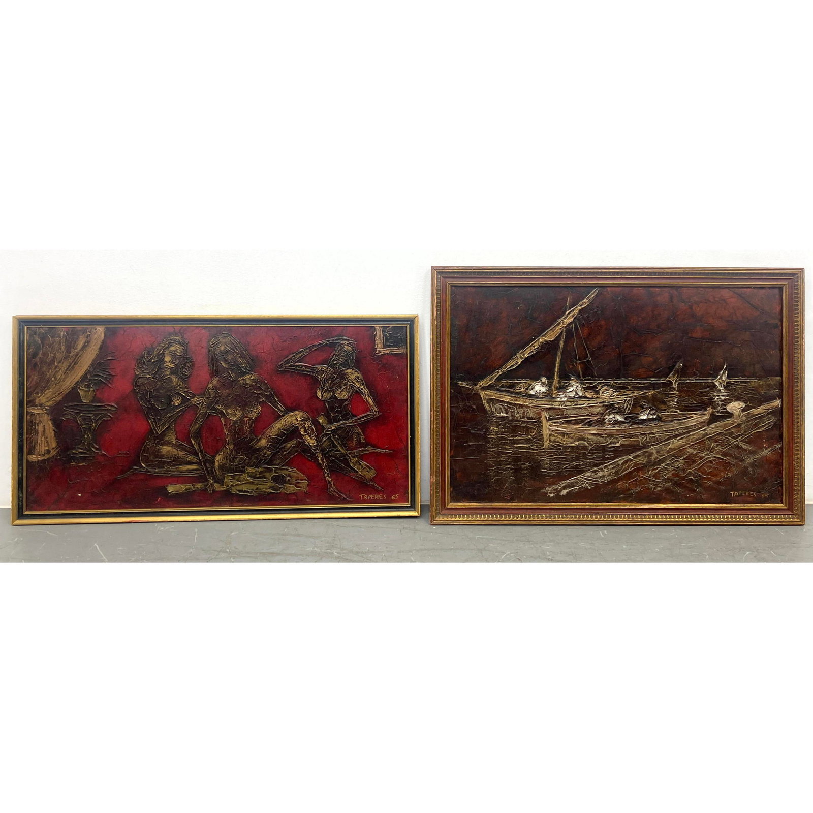 2 Taperes 65 Raised textured Paintings.: 2 Taperes 65 Raised textured Paintings. Dimensions: Height: 27.5 inches, Width: 39 inches. --- - - We offer curbside delivery to NYC, Manhattan, Close Brooklyn, Hoboken about a week after the auction 