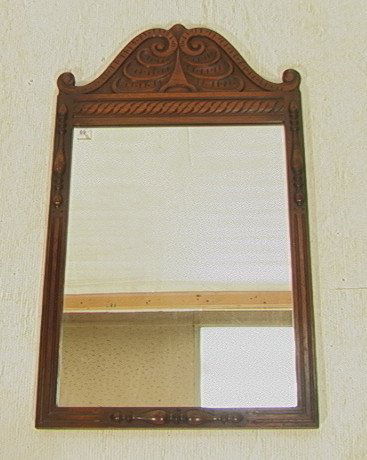 KITTINGER Buffalo Hanging Wall Mirror. Mahogany f: KITTINGER Buffalo Hanging Wall Mirror. Mahogany frame. Carved Crest. Metal Tag.-- Dimensions: H: 37 inches: W: 22.5 inches ---