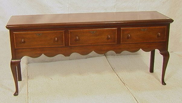 CW KITTINGER WILLIAMSBURG 3 Drawer Server Credenz: CW KITTINGER WILLIAMSBURG 3 Drawer Server Credenza. Q Anne Feet. Banded Drawers. Branded.-- Dimensions: H: 34 inches: D: 21.5 inches: L: 80 inches ---