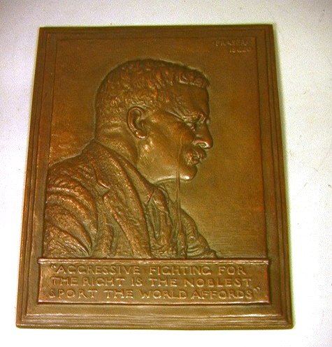 Bronze Plaque Roosevelt Bas Relief. JAMES EARLE F: Bronze Plaque Roosevelt Bas Relief. JAMES EARLE FRASER. Teddy Roosevelt. Paper label.-- Dimensions: H: 13 inches: W: 10 inches --- US Shipping charge: $28