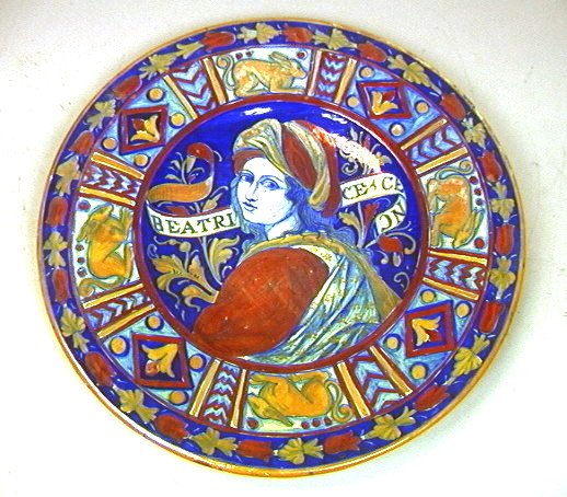 Italian SA Faience Pottery Charger Plate. Beatri: Italian SA Faience Pottery Charger Plate. Beatrice. Metallic glaze.-- Dimensions: H: 13.75 inches --- US Shipping charge: $28
