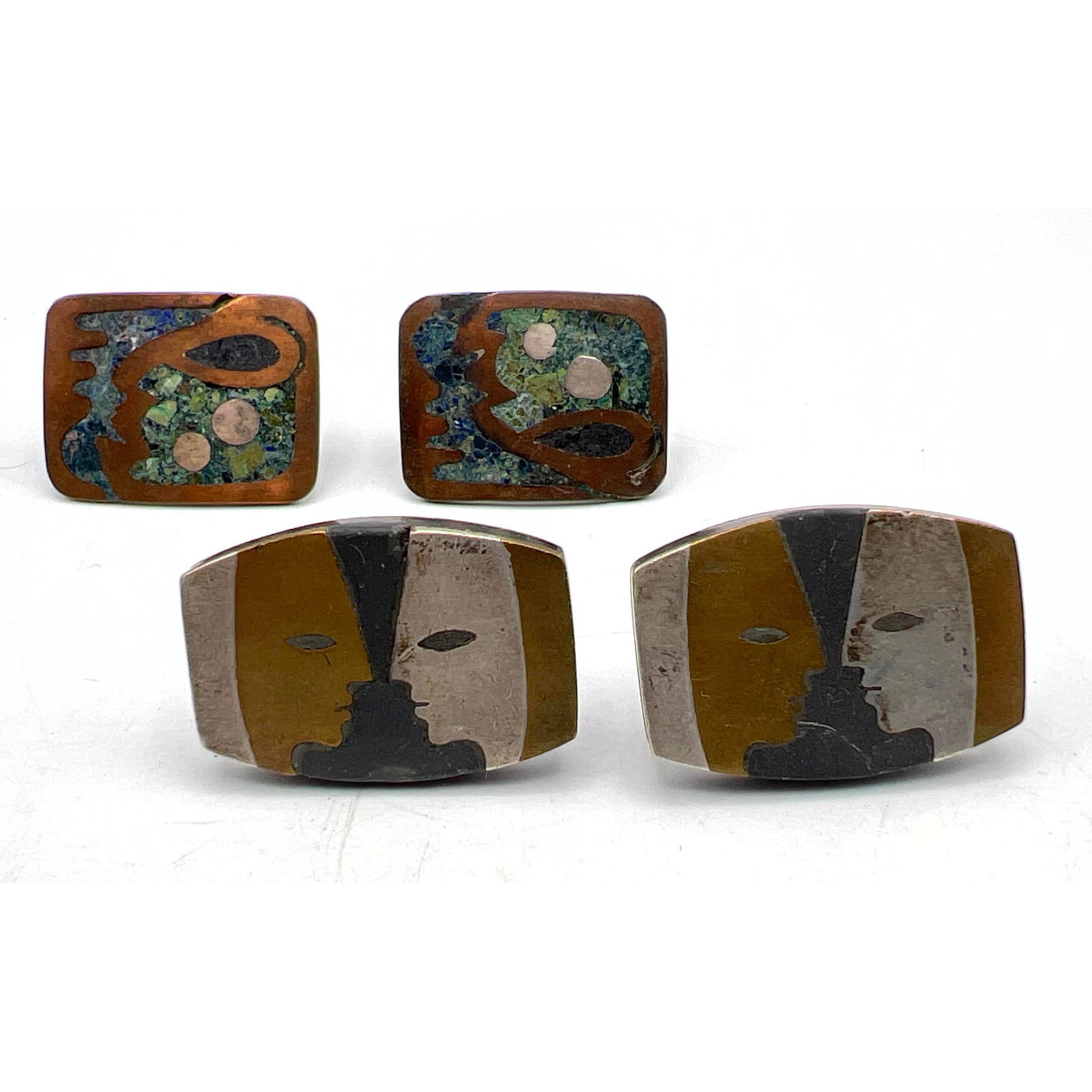 2 Pair Mexican Sterling Silver Cuff Links. Cufflinks. LOS CASTILLO Double Face Portrait Links. Pr PL (1 of 11)