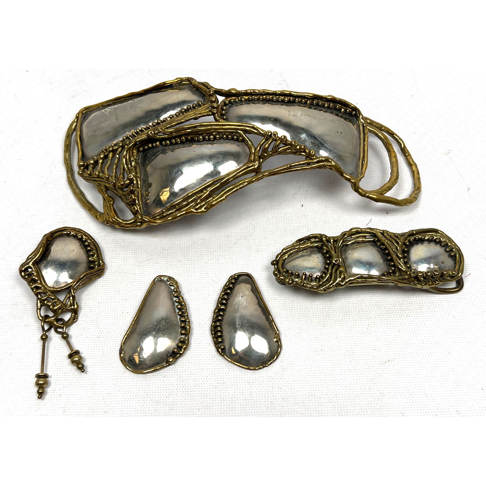 Lot of Brutalist Mixed Metal Jewelry. HVQ BYRD. 2 Belt Buckles, Earrings, pin. (1 of 19)