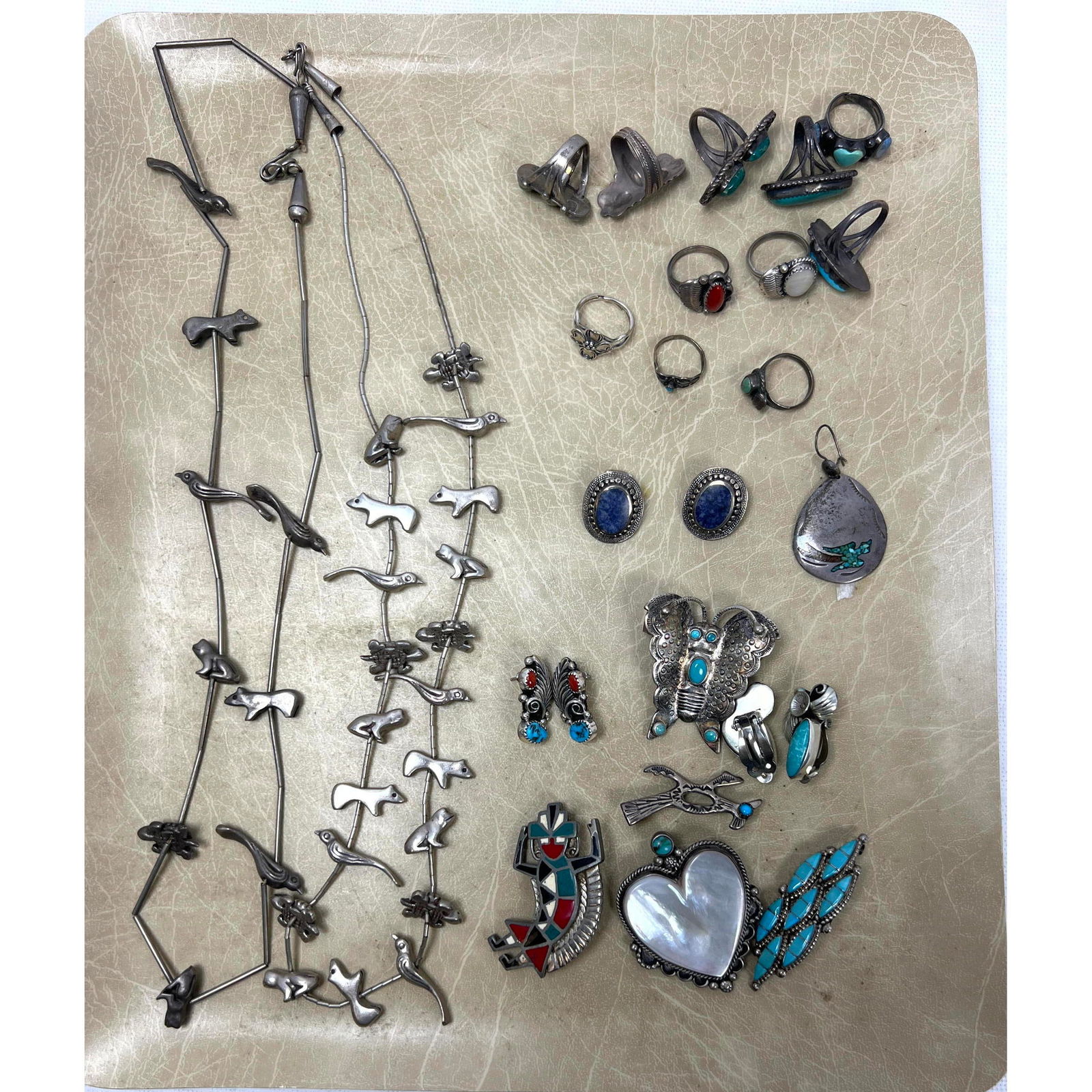 Collection Silver and Sterling Mostly Indian Native American Jewelry. Two Necklaces with assorted an (1 of 6)