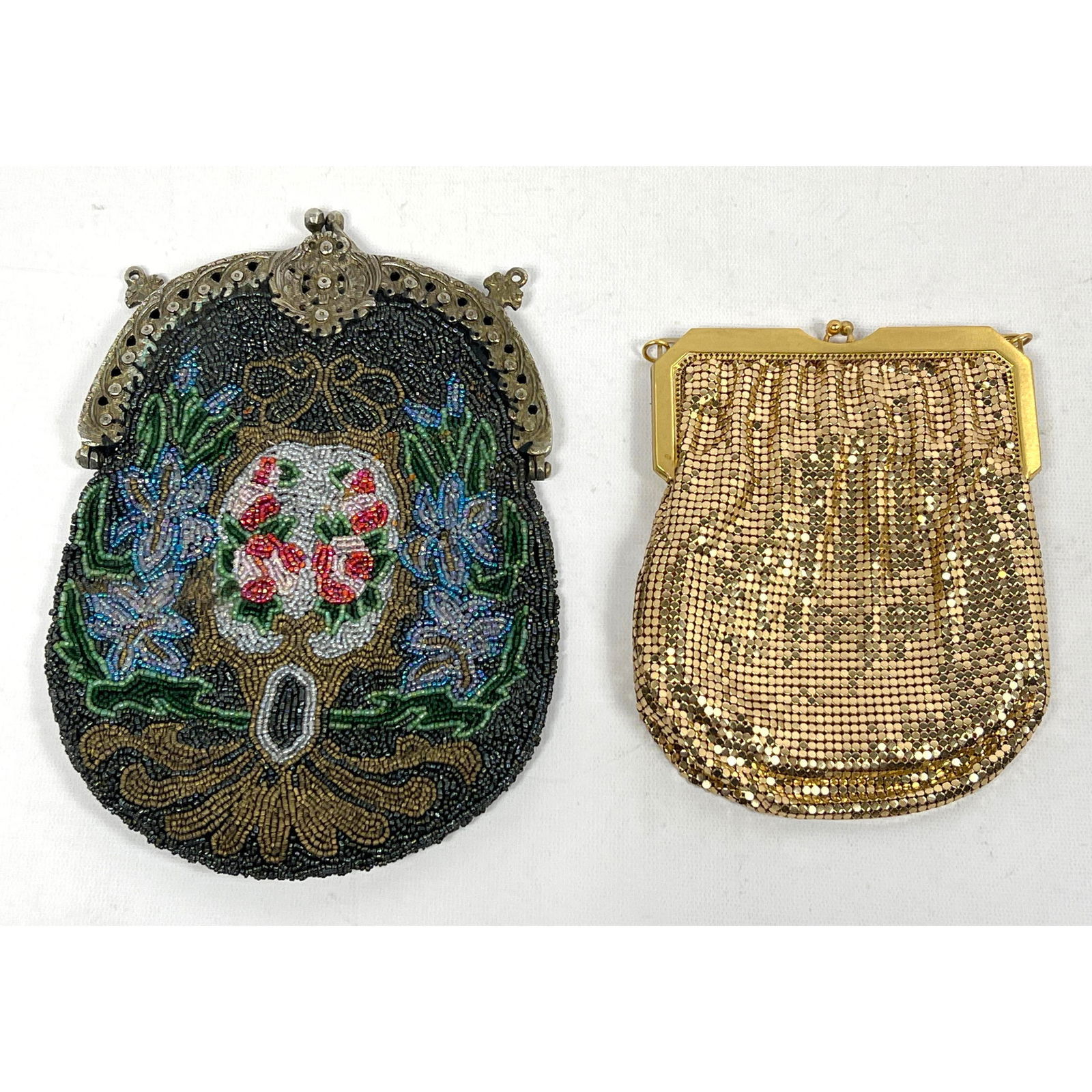 2pcs Beaded Handbag Purses, Whiting and Davis, Beaded Silk. (1 of 15)