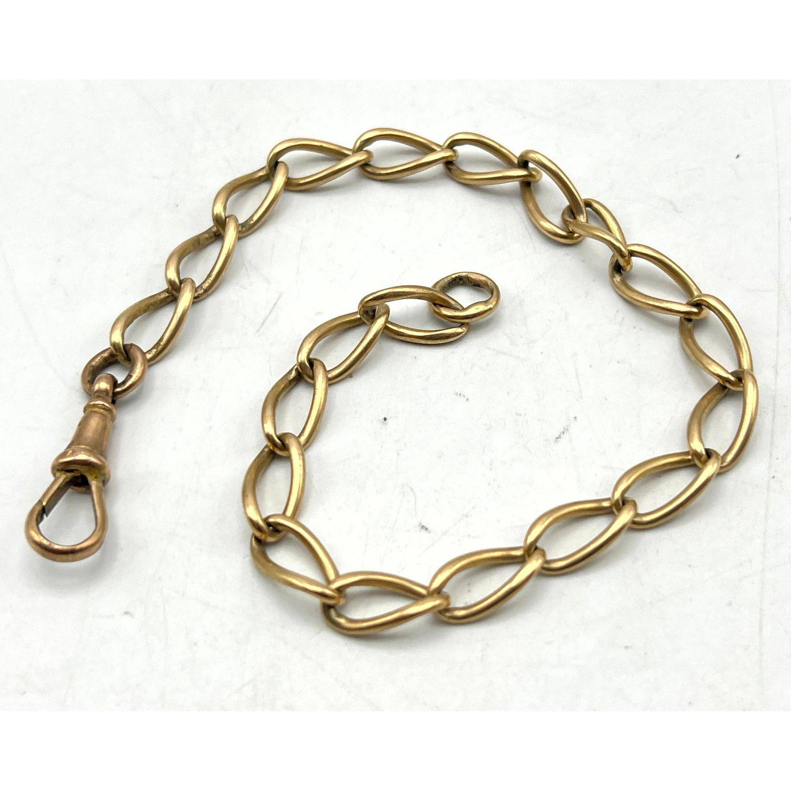 9K Gold Antique Chain Link Bracelet Watch Fob. Could be bracelet for very large wrist. (1 of 6)