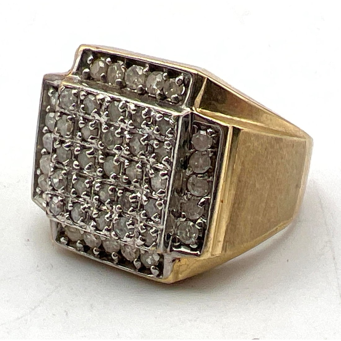 10K Gold YG Man's Diamond Ring. Vintage. Square Pave Diamonds with extra rows of diamonds framing it (1 of 7)