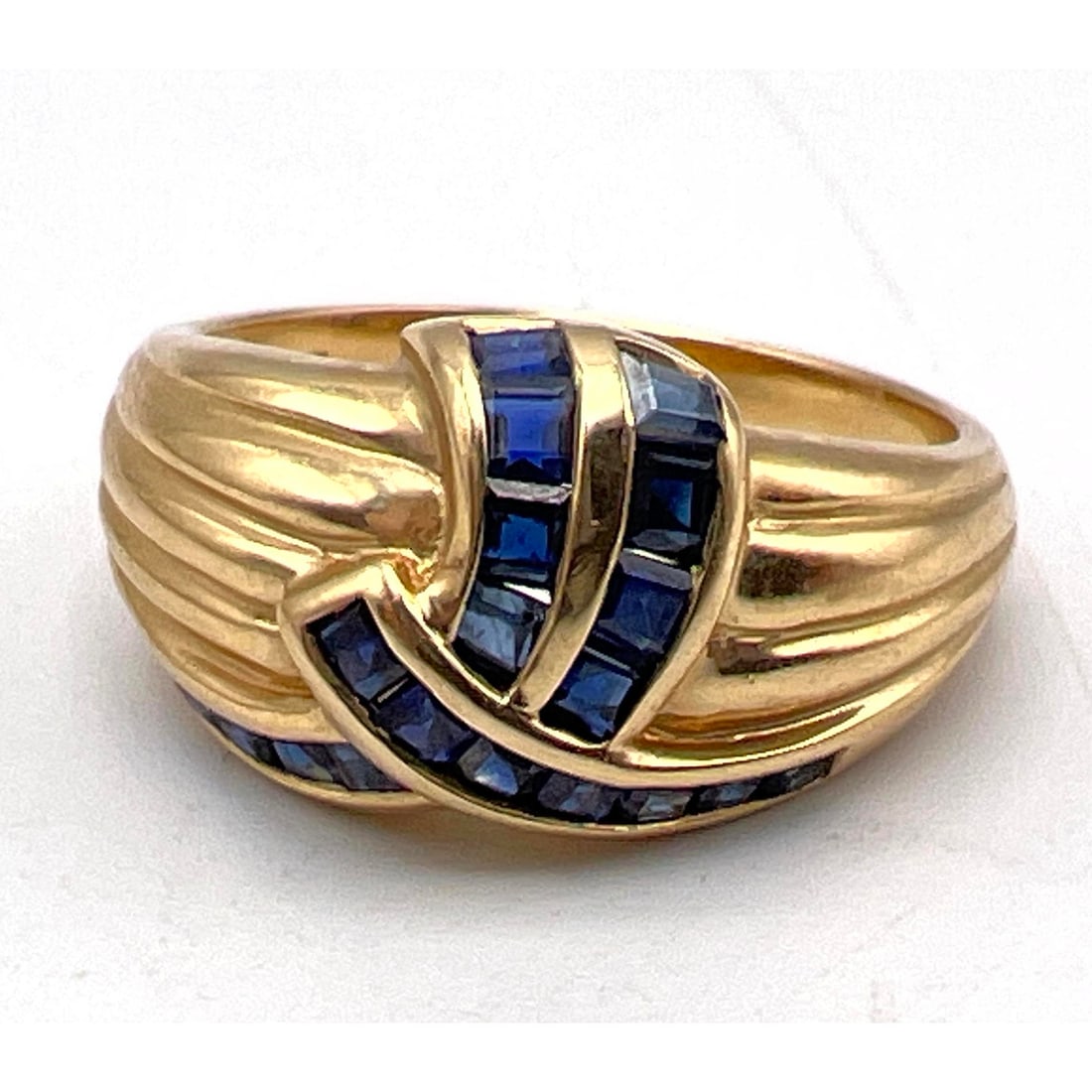 14K Gold Modernist Channel Set Sapphire Ring. Marked 14K. Size 8. (1 of 7)