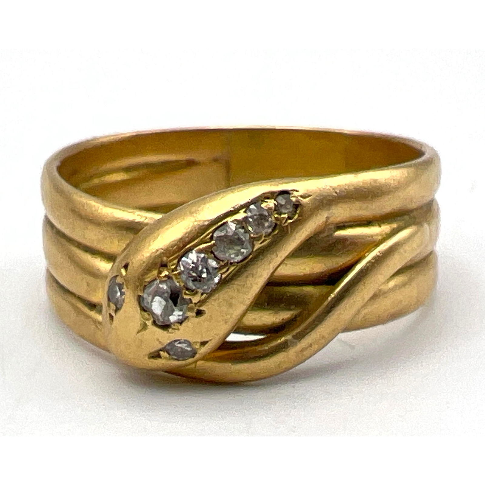 18K Gold Wrapped Snake Ring Band. Diamonds in Eyes and Head. Hallmarked. WWL, Crown, 18 and more. Si (1 of 6)