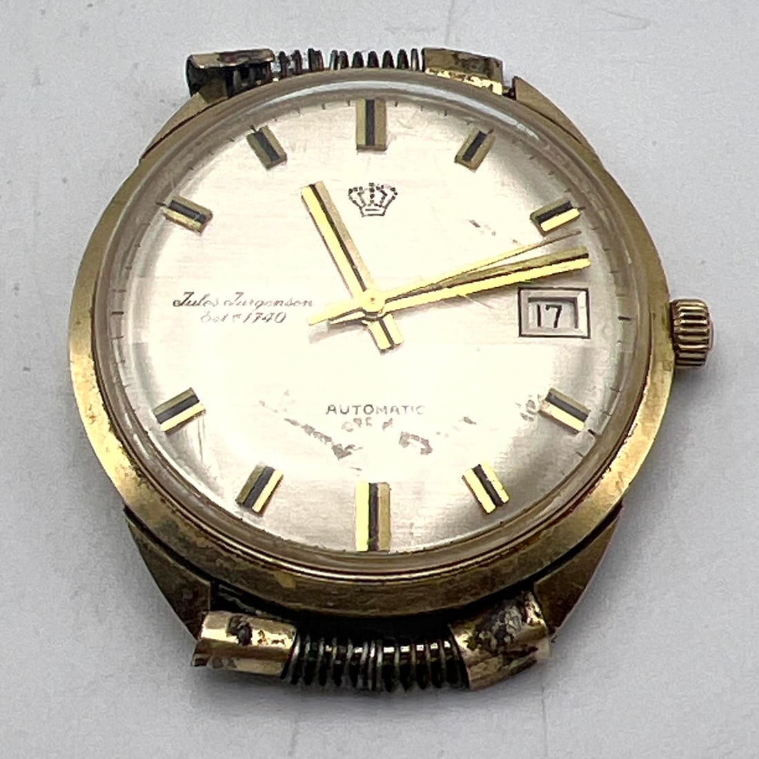 14K Gold JULES JURGENSEN Automatic Mens Watch Case. Large Round Case. Sweeping Second Hand. Date Fea (1 of 6)