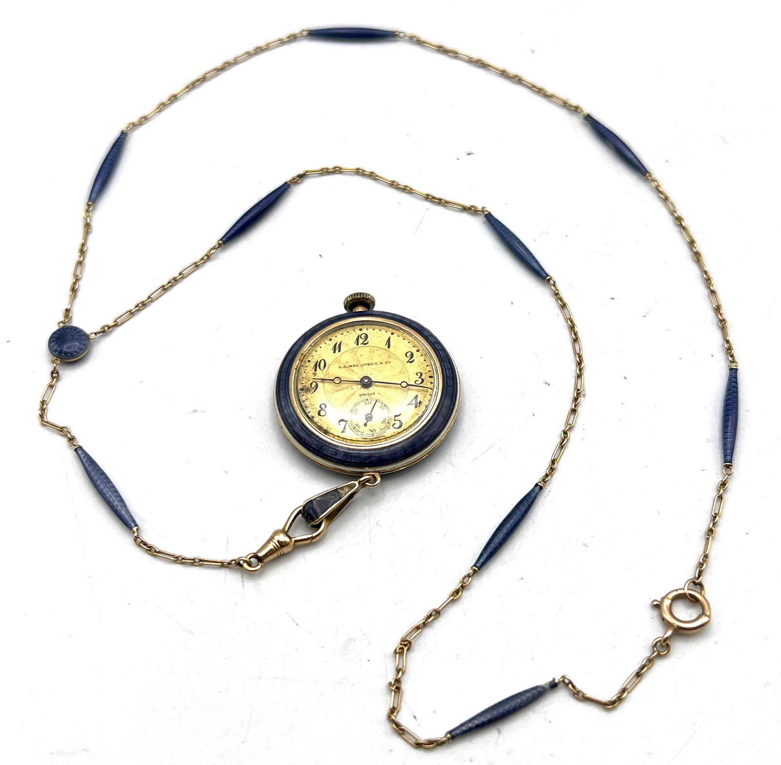 14k Gold WITTENAUER Swiss purple enamel pendant watch. Dated 1890-1912. KGB INSIDE case. (1 of 10)