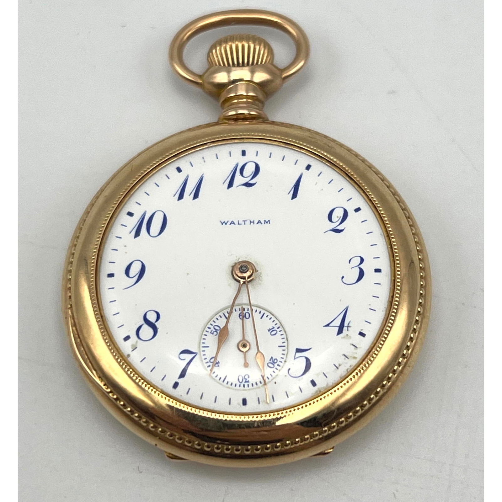 14K Gold Antique WALTHAM Pocket Watch. Open Case. Marked KEYSTONE 14K, 4553550. (1 of 7)