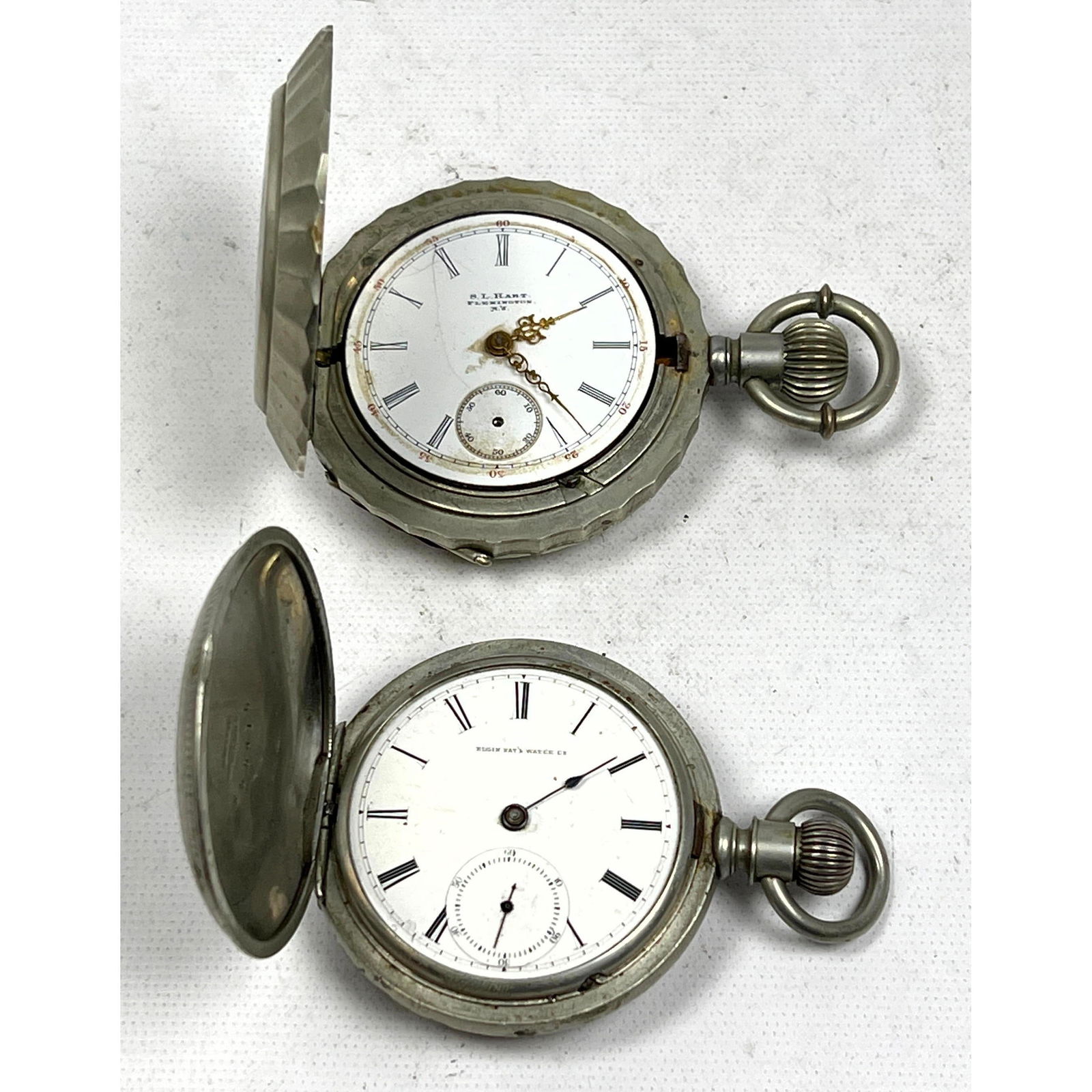 2 Closed Face Pocket watches. Elgin S.L. Hart Flemington NJ. Elgin. (1 of 13)