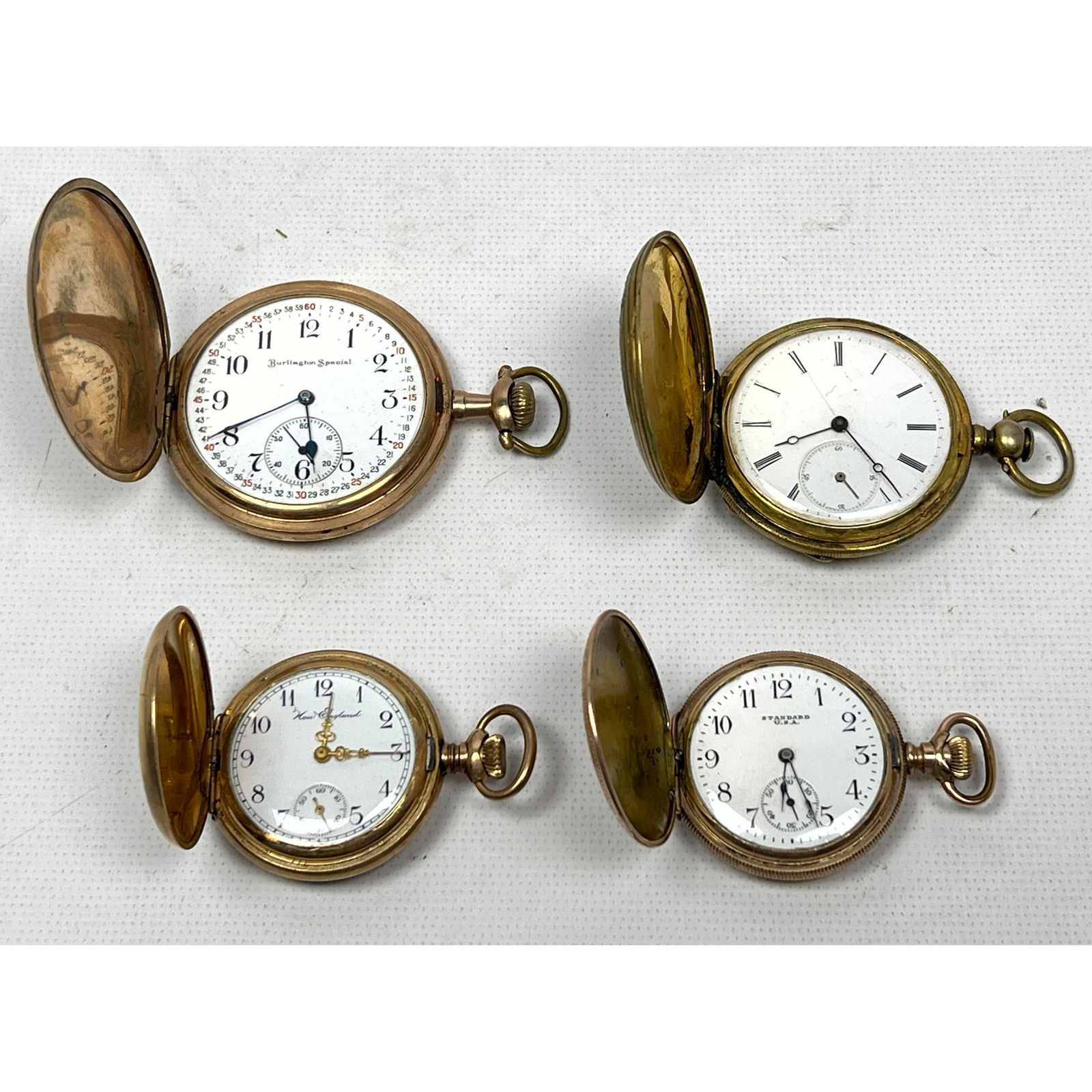 Lot 4 Closed Face Pocket Watches. Burlington Special, Standard, New England, Longines Key Wind. (1 of 19)