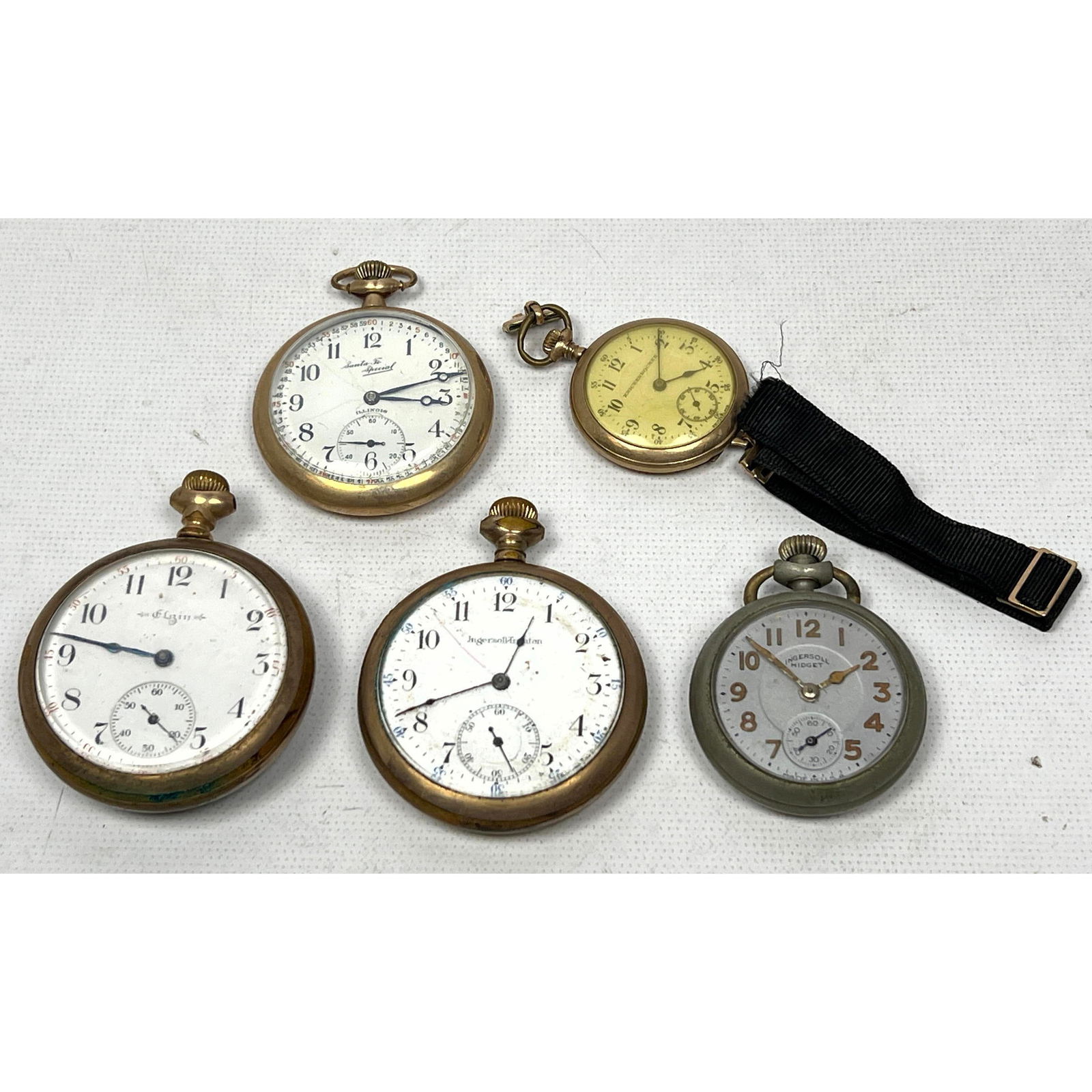 Lot 5 Pocket watches. Elgin, Ingersoll, Knickerbocker, Santa Fe Special 21 jewel. (1 of 19)