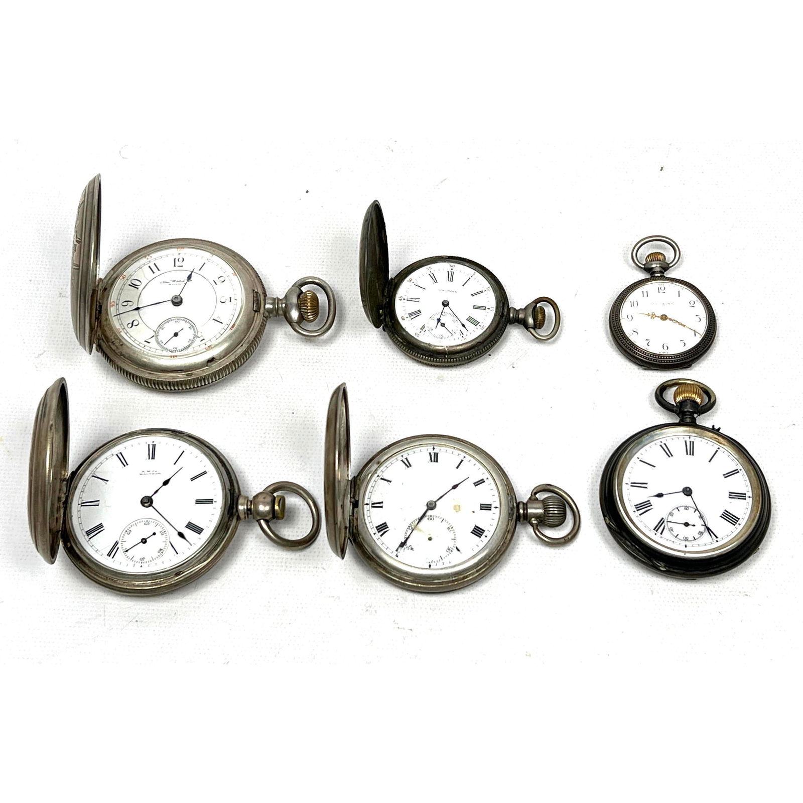 Lot 6 Sterling Pocket Watches. P.S. Bartlett Waltham Key Wind. London, Dennison English, Elgin, Walt (1 of 19)