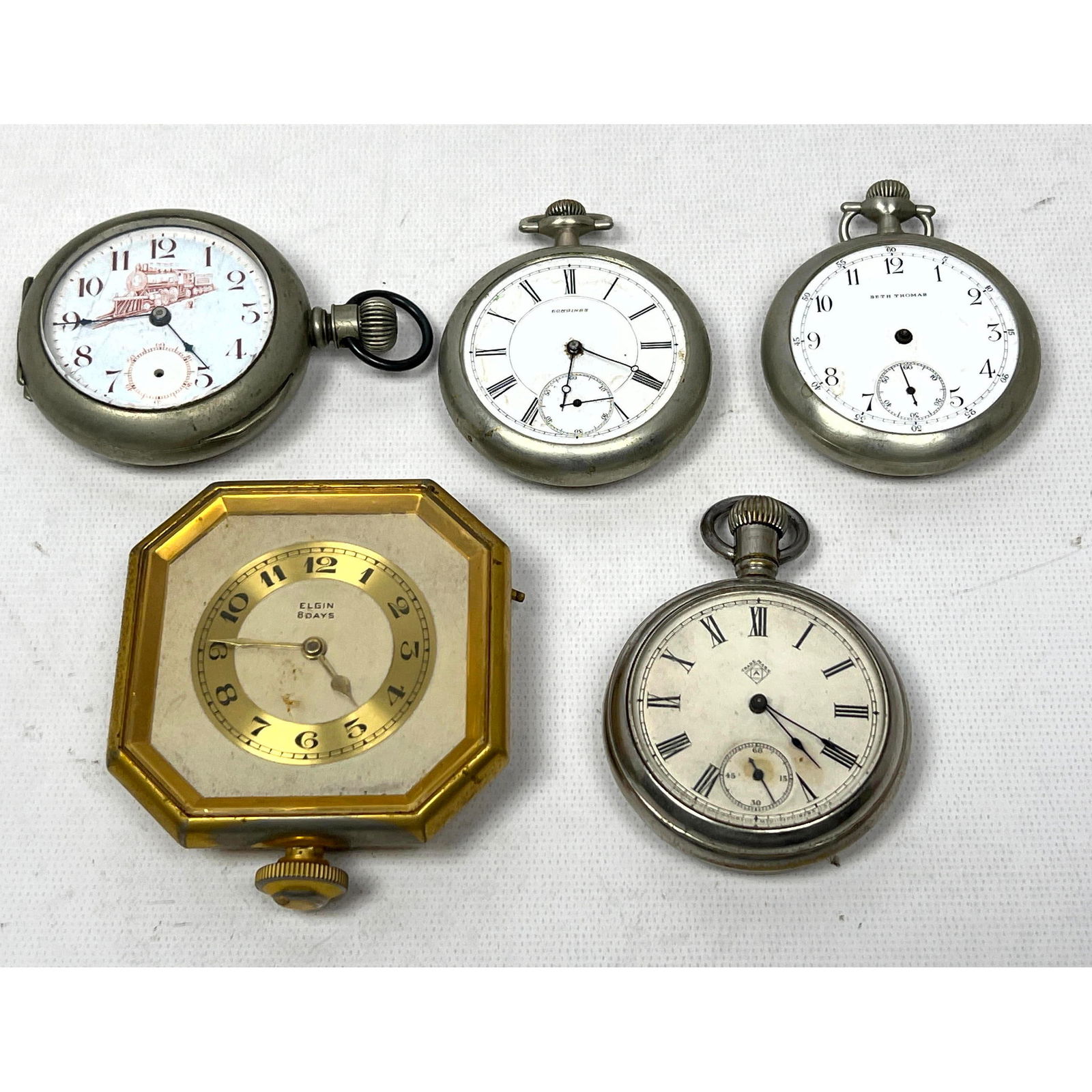Lot 4 Pocket Watches and Clock. Seth Thomas, Longines, Ansonia, New York Standard Railroad, Elgin 8 (1 of 18)