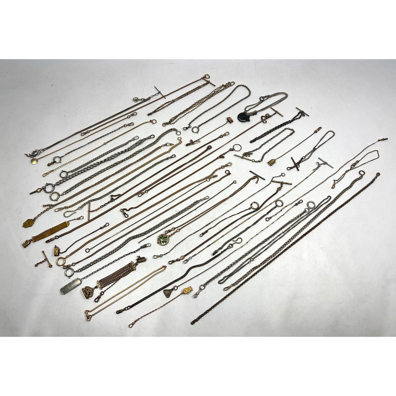 51pc Vintage Pocket Watch Chains. Gold Filled, 800 Silver, Etc (1 of 20)