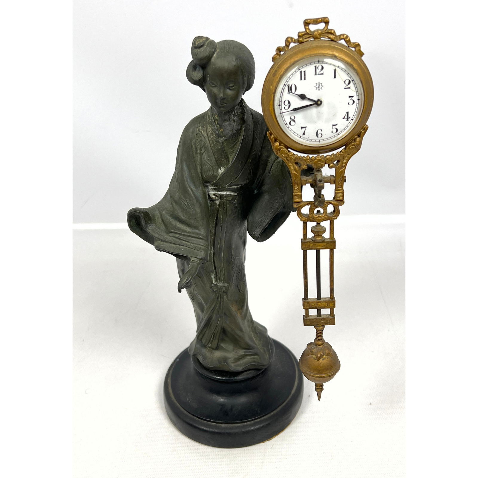 Antique Swinger Clock With Geisha Girl Figure. Junhans Auction