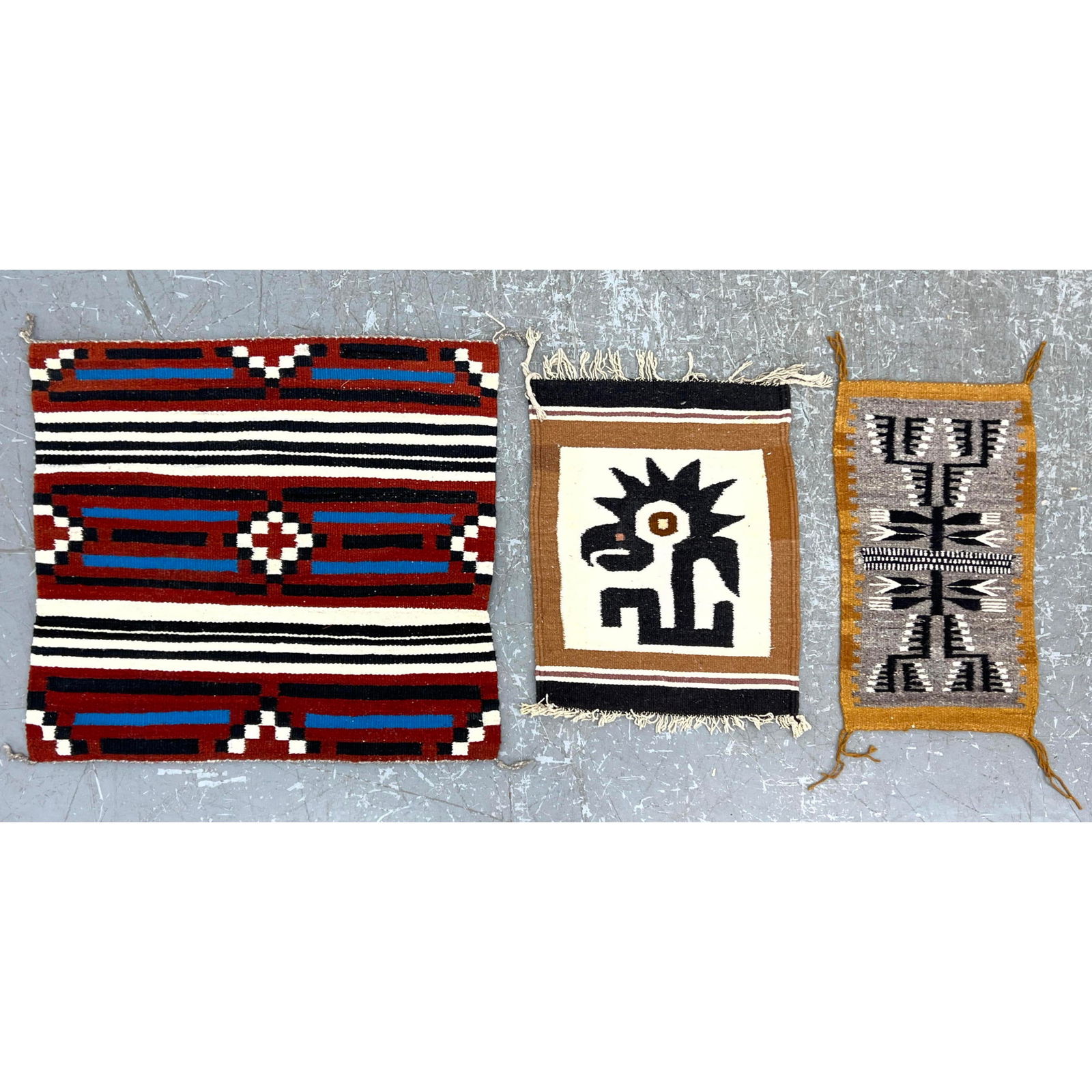 2'5 X 2'5 3pc American Indian Carpet Rugs. Signed.Crownpoint, New Mexico. (1 of 9)