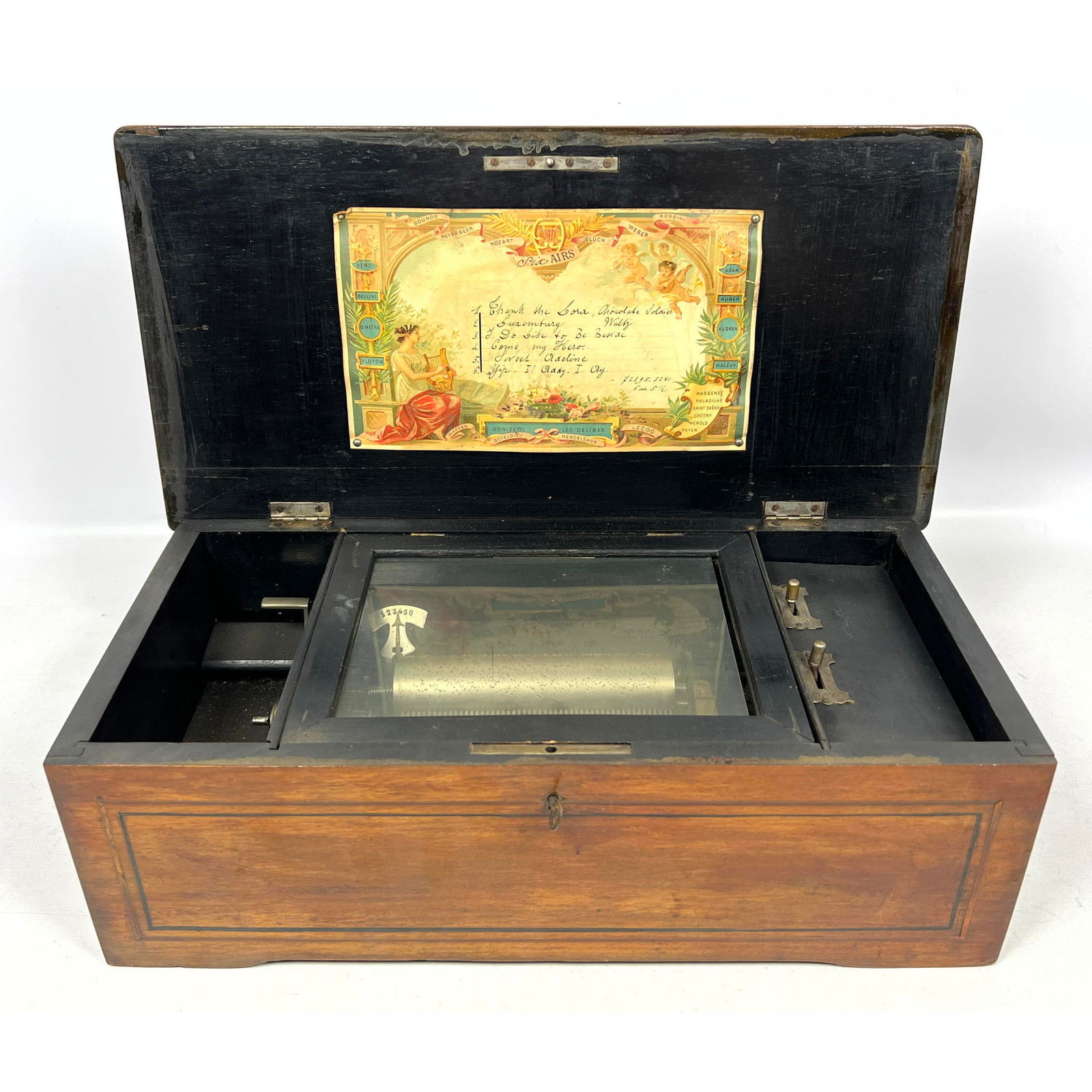 Vintage Cylinder Music Box with Inlaid Lid. 6 Song. (1 of 13)