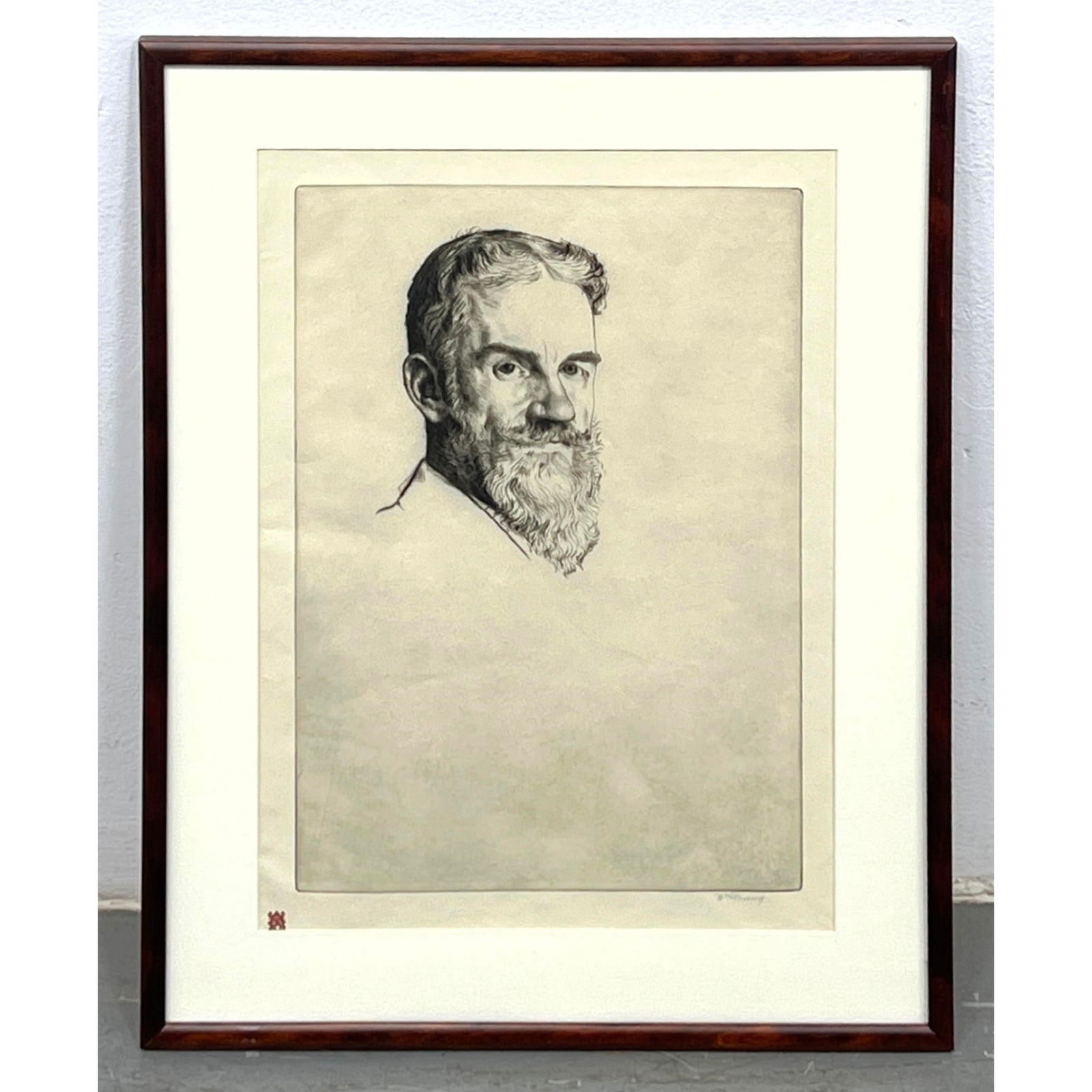 WILLIAM STRANG Scottish, 1855-1921 GEORGE BERNARD SHAW Portrait Etching and Drypoint. Info on revers: WILLIAM STRANG Scottish, 1855-1921 GEORGE BERNARD SHAW Portrait Etching and Drypoint. Info on reverse. Dimensions: Frame Height: 22.5 inches, Frame Width: 17.25 inches. - Image Size: Image Height: 17.
