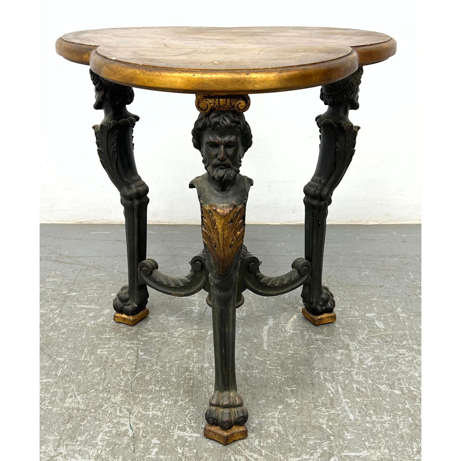 Antique Figural Carved Wood Occasional Table. Clover Top. (1 of 13)