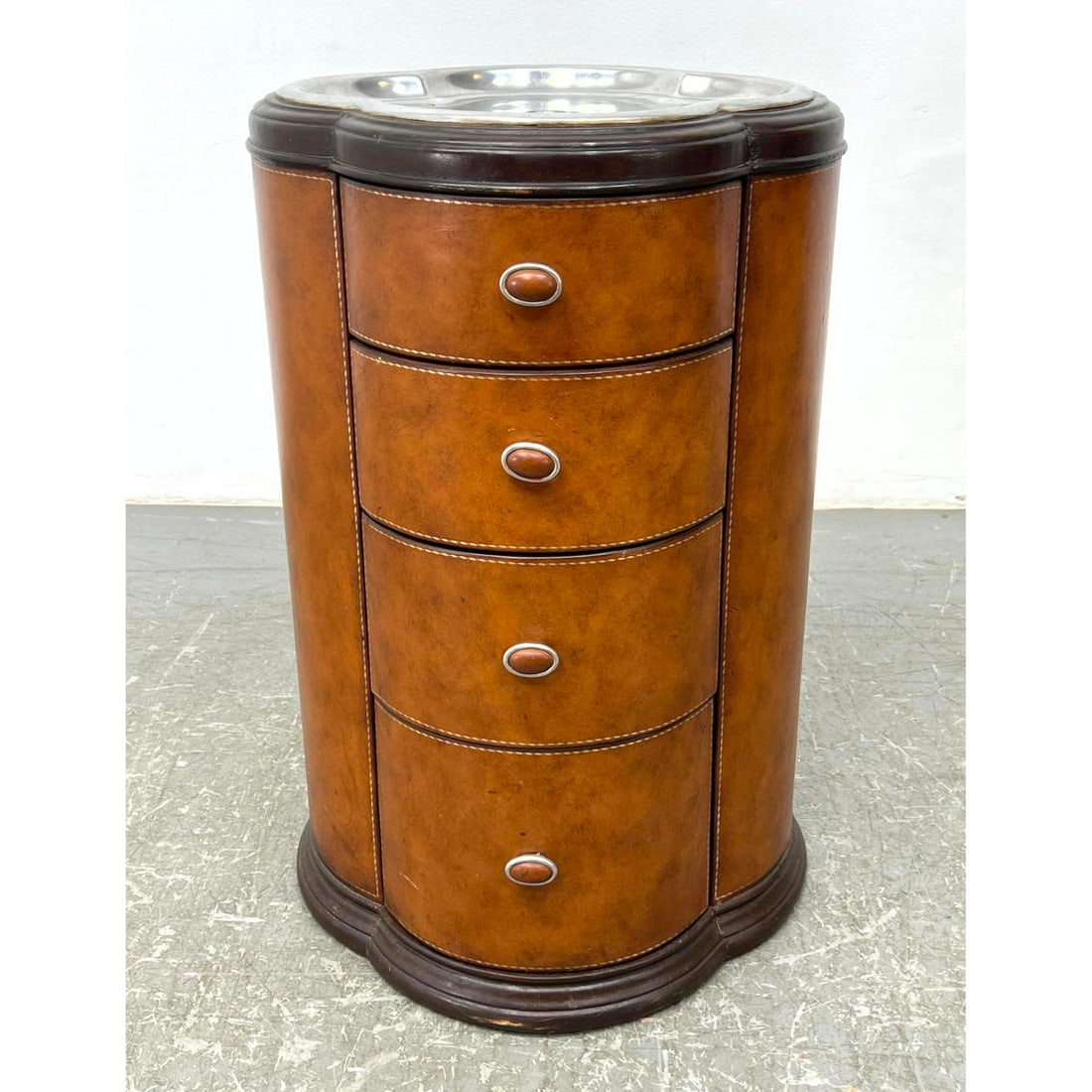 BOGART Metal Tray Top Stand. Quatrefoil shape. Leather. Made in Philippines. (1 of 12)