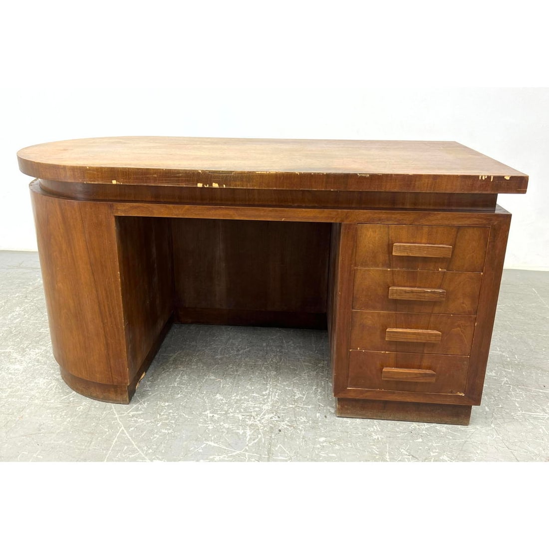 French Walnut Desk with radius side. French. c. 1935 (1 of 11)