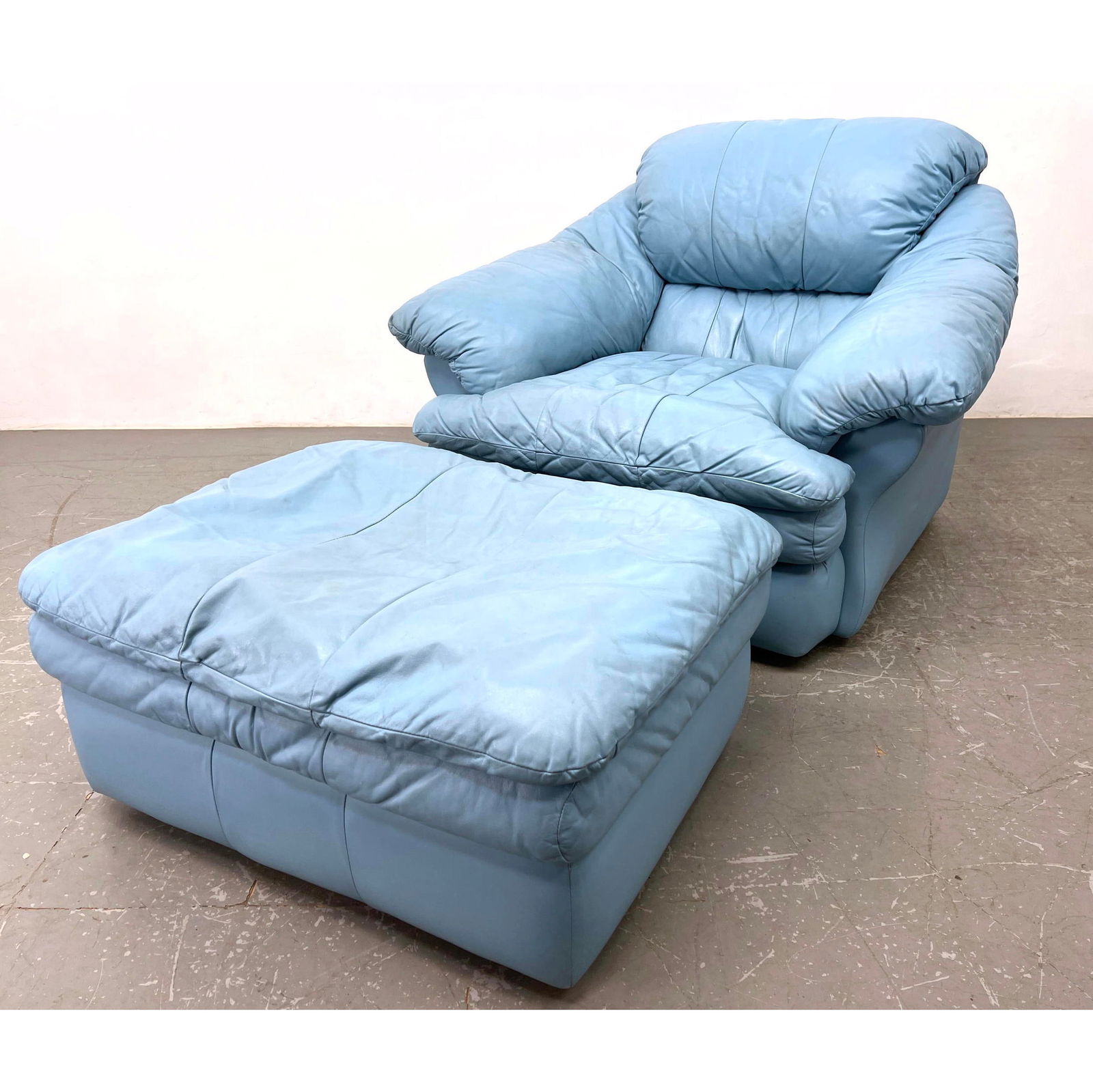 Leather  Drexel Studio Blue Leather Club Chair and Ottoman . (1 of 15)