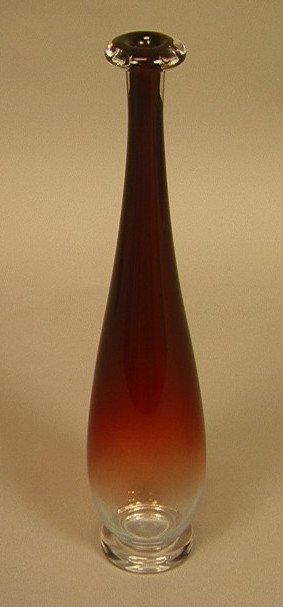 ORREFORS Tall Bottle Necked Vase. Reddish Clear b: ORREFORS Tall Bottle Necked Vase. Reddish Clear base tapers to reddish top. Signed. -- Dimensions: H: 13.75 inches --- US Shipping charge: $14