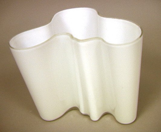 ALVAR AALTO Art Glass Vase. Cased White Glass. Ac: ALVAR AALTO Art Glass Vase. Cased White Glass. Acid stamp.-- Dimensions: H: 6 inches: W: 8 inches: D: 7 inches --- US Shipping charge: $14